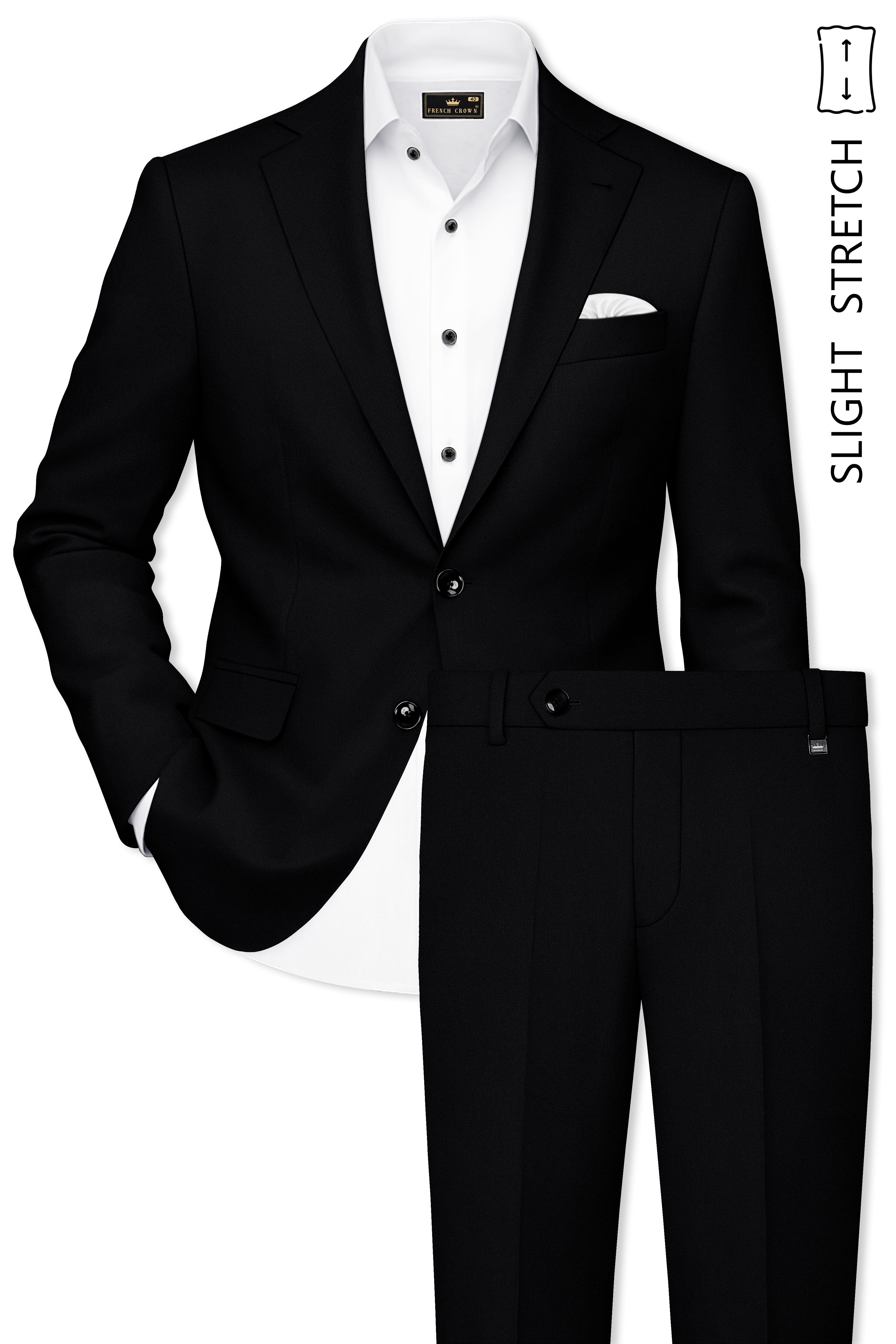 Noir-Jade Black Wool Rich Slight Stretch Single Breasted Suit