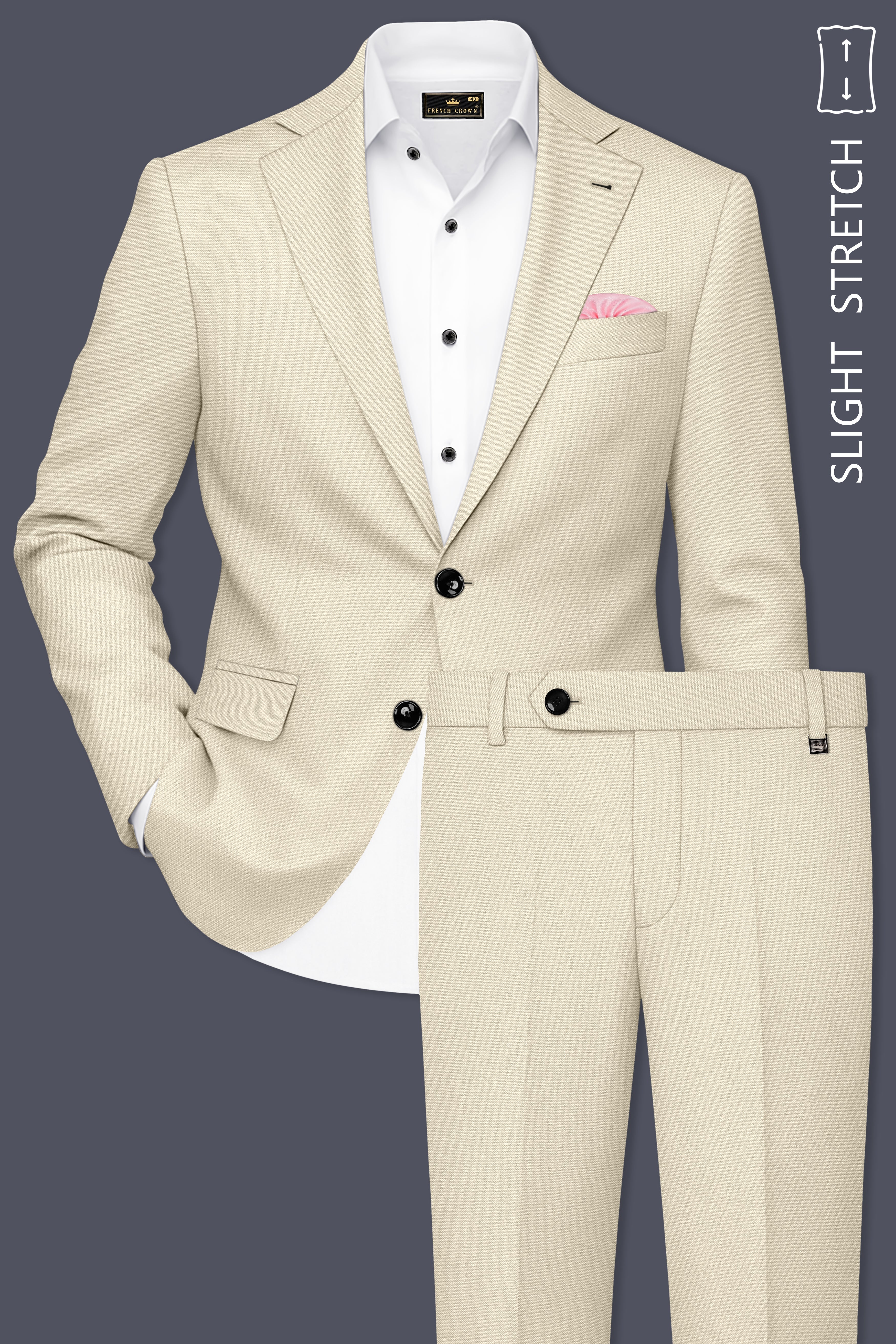 Ivora-Almond Cream Wool Rich Slight Stretch Single Breasted Suit