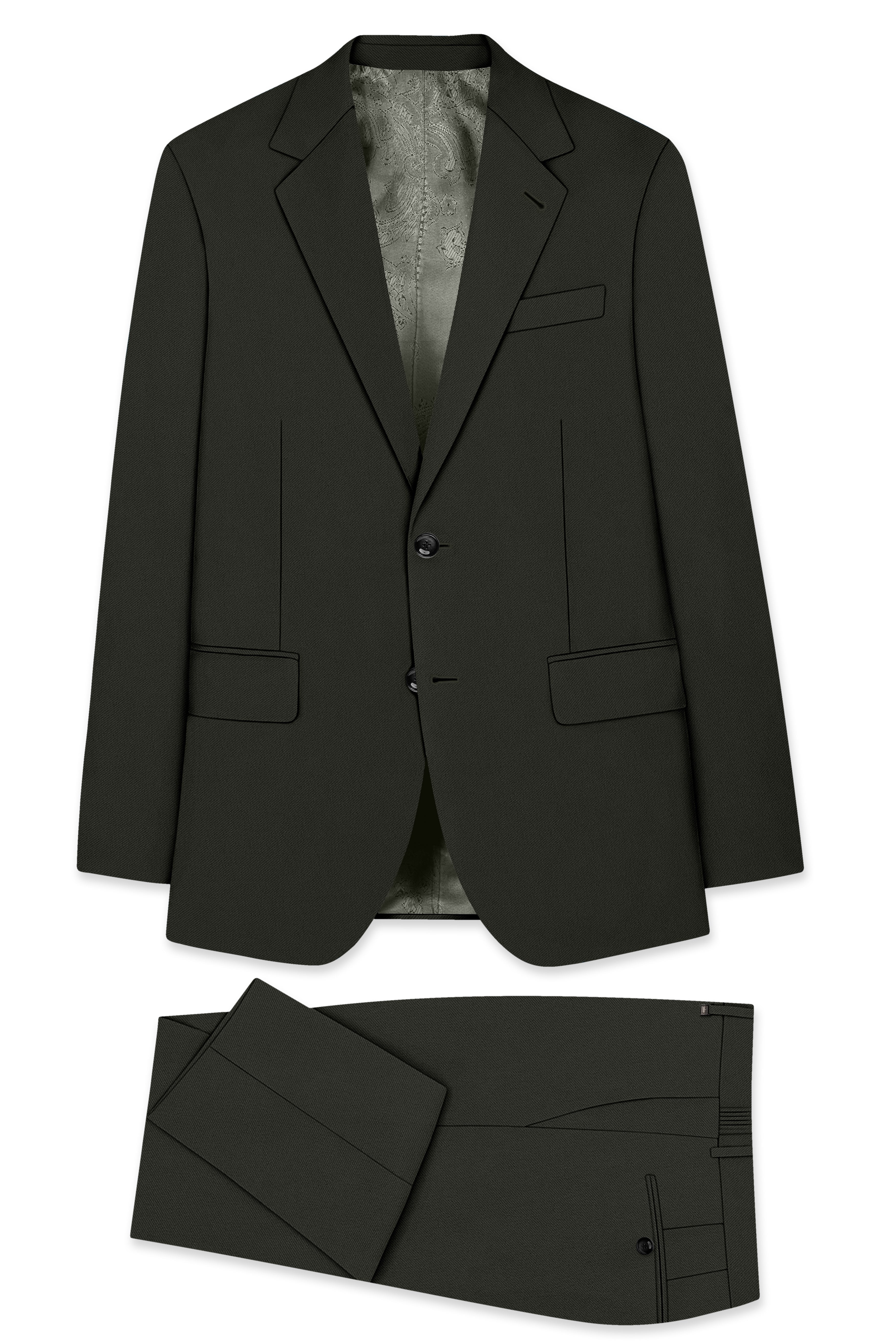 Apex-Piano Green Wool Rich Slight Stretch Single Breasted Suit
