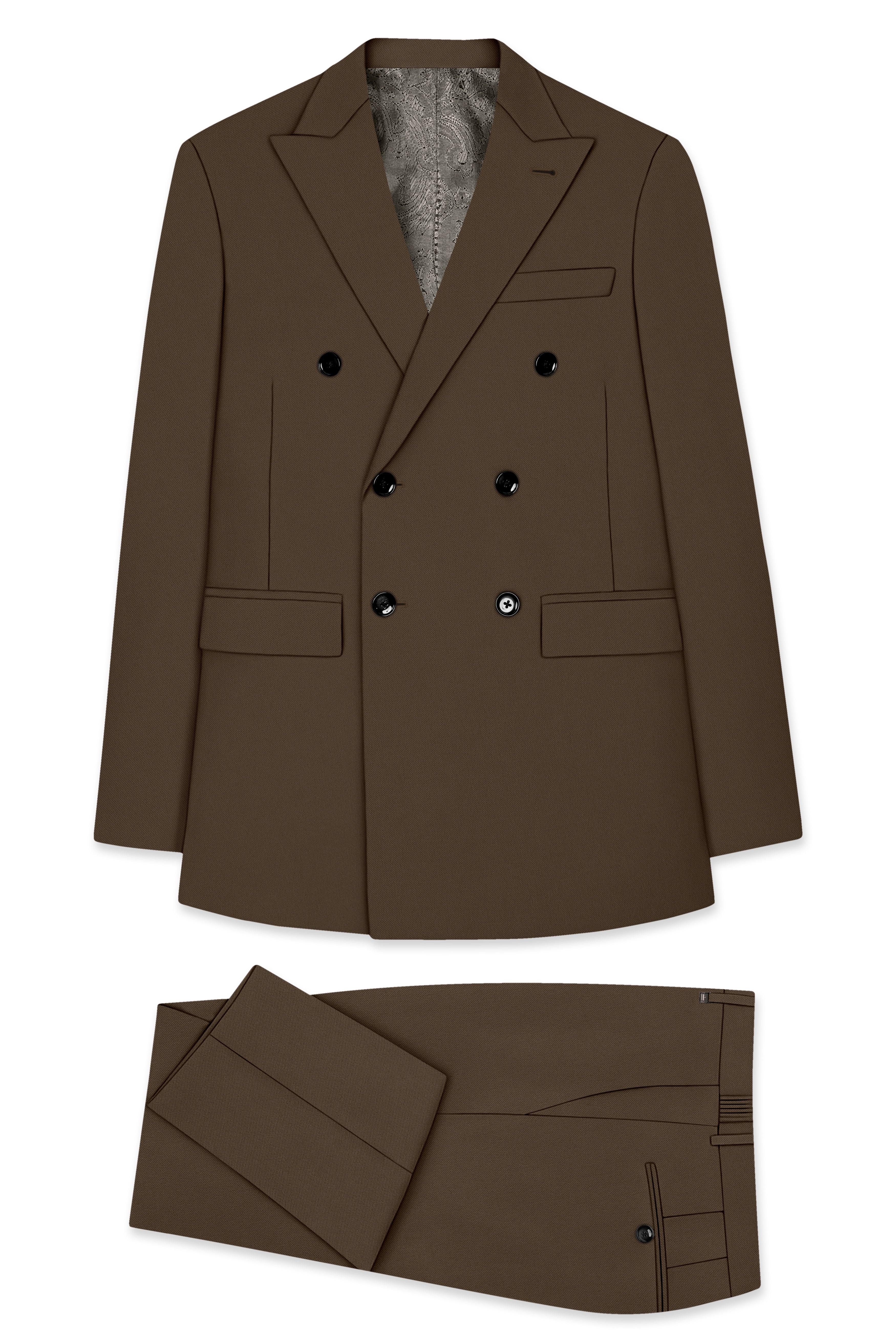 Prestige-Lisbon Brown Wool Rich Slight Stretch Double Breasted Suit