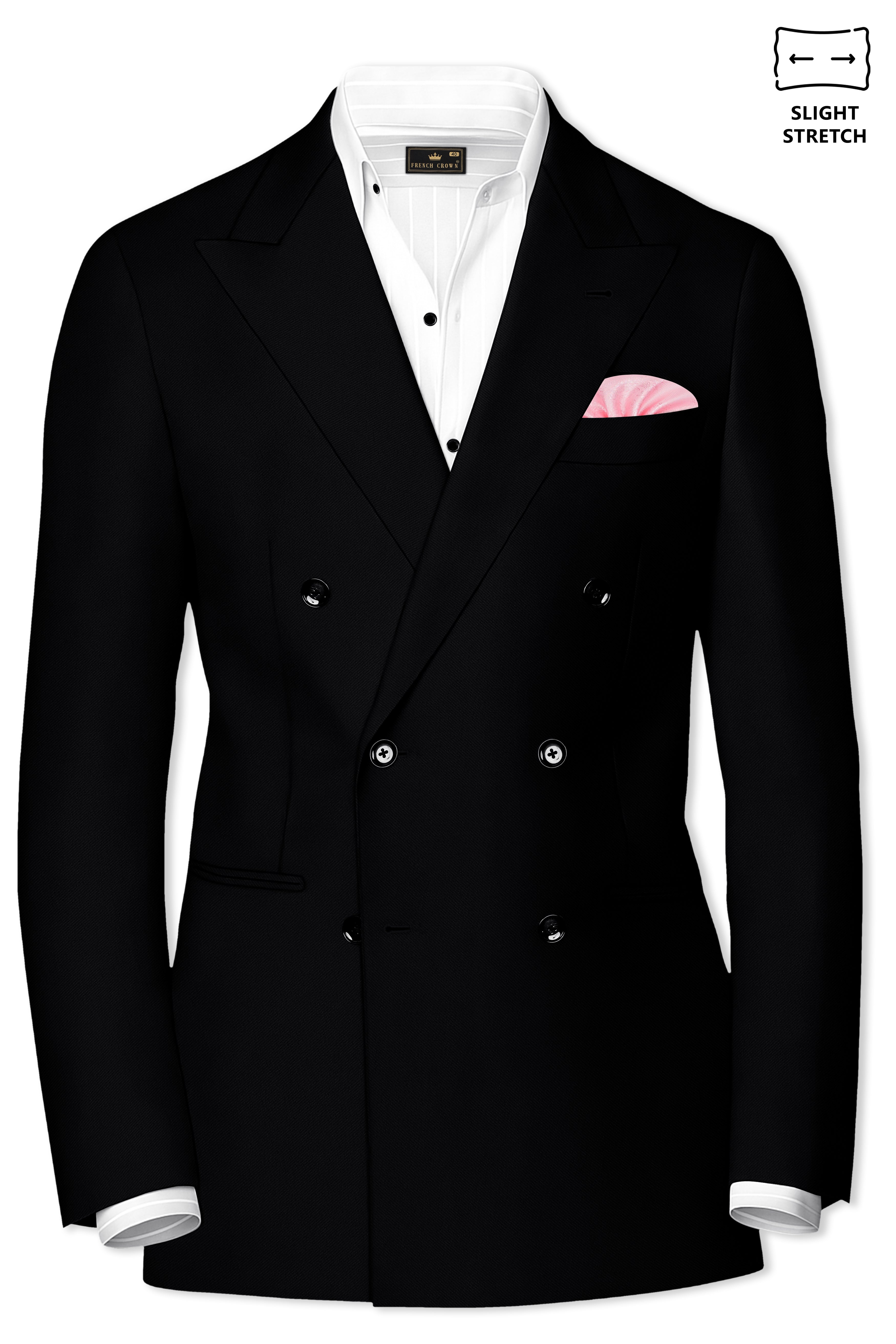 Noir-Jade Black Wool Rich Slight Stretch Double Breasted Suit