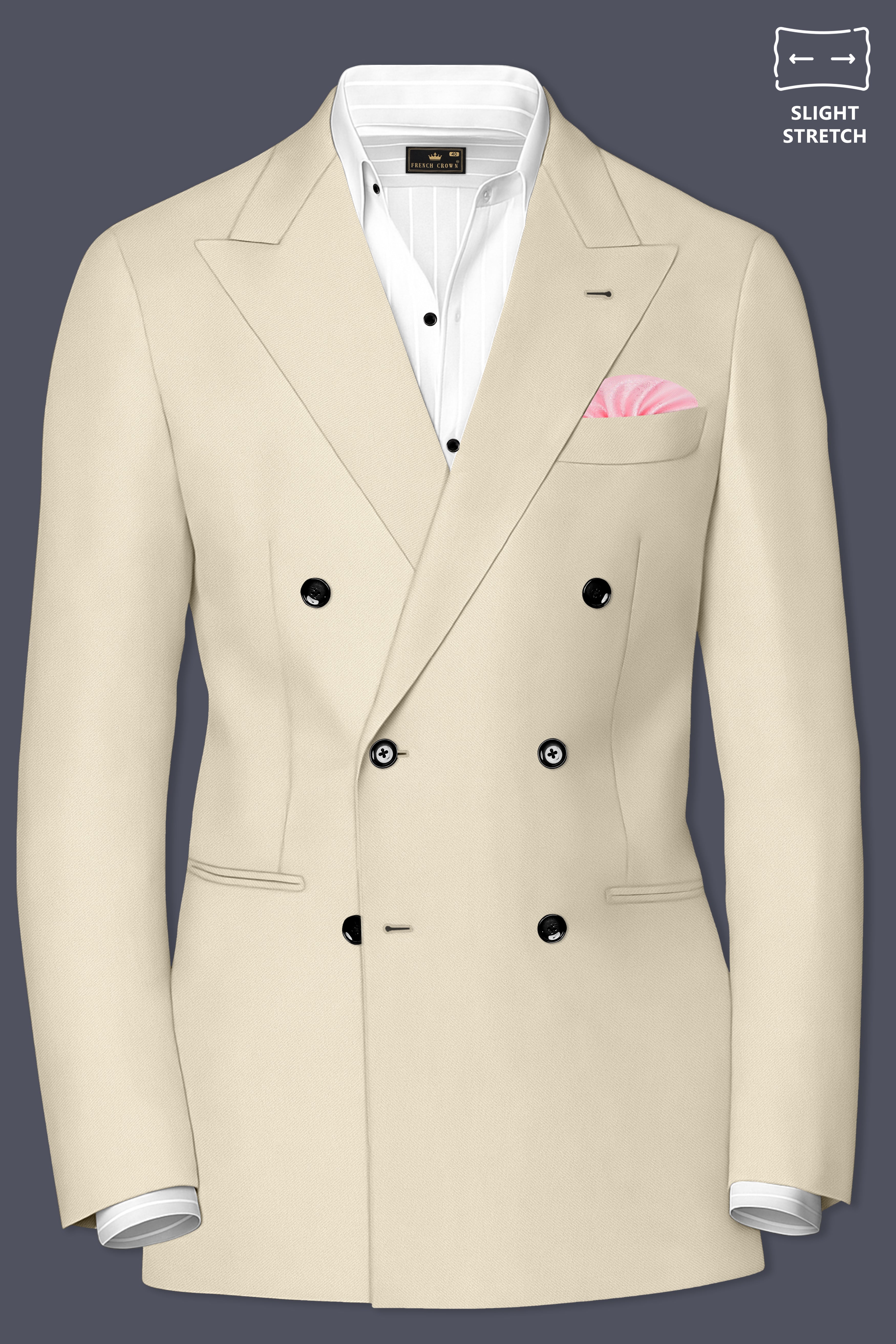 Ivora-Almond Cream Wool Rich Slight Stretch Double Breasted Suit