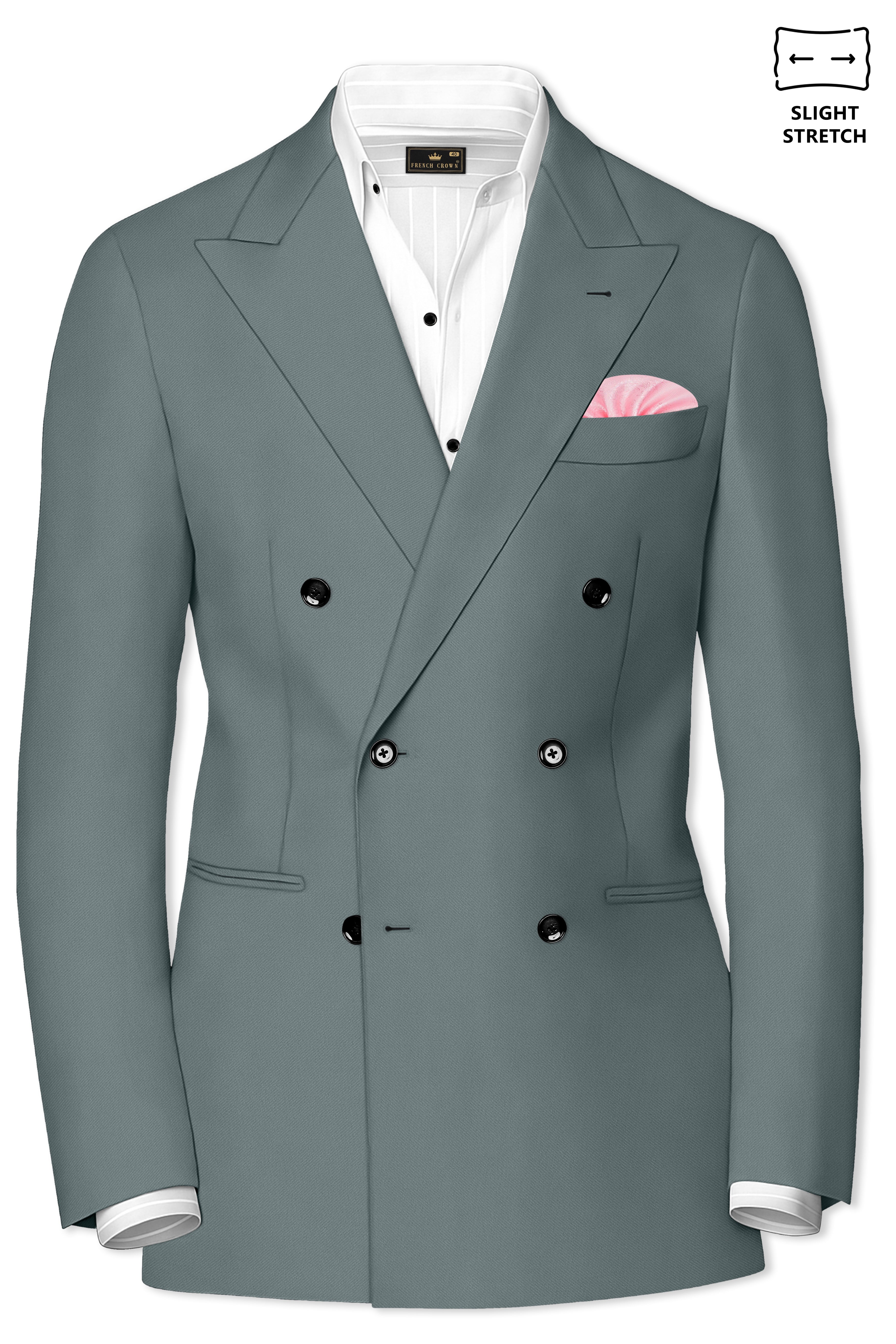 Verdant-Raven Green Wool Rich Slight Stretch Double Breasted Suit