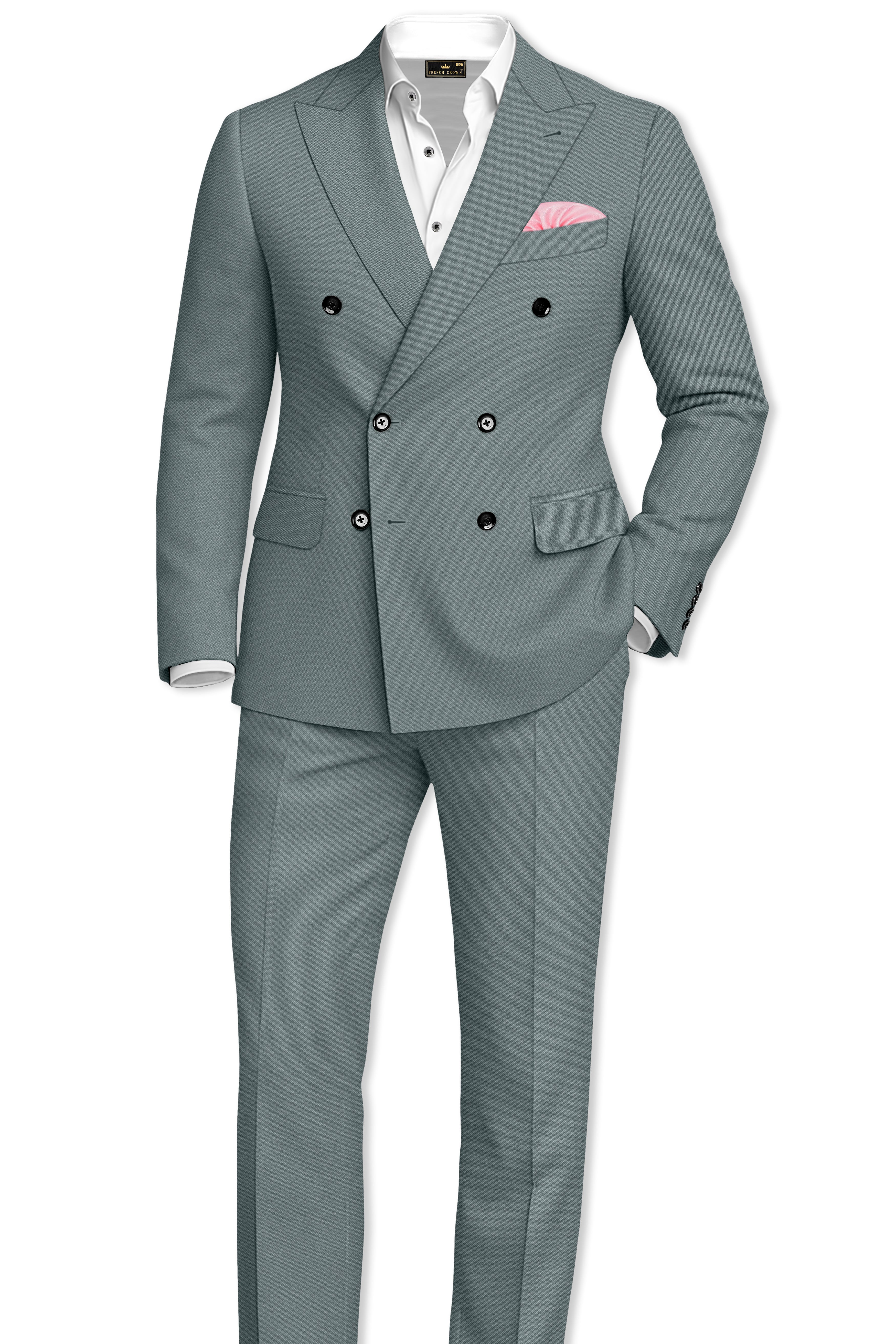 Verdant-Raven Green Wool Rich Slight Stretch Double Breasted Suit
