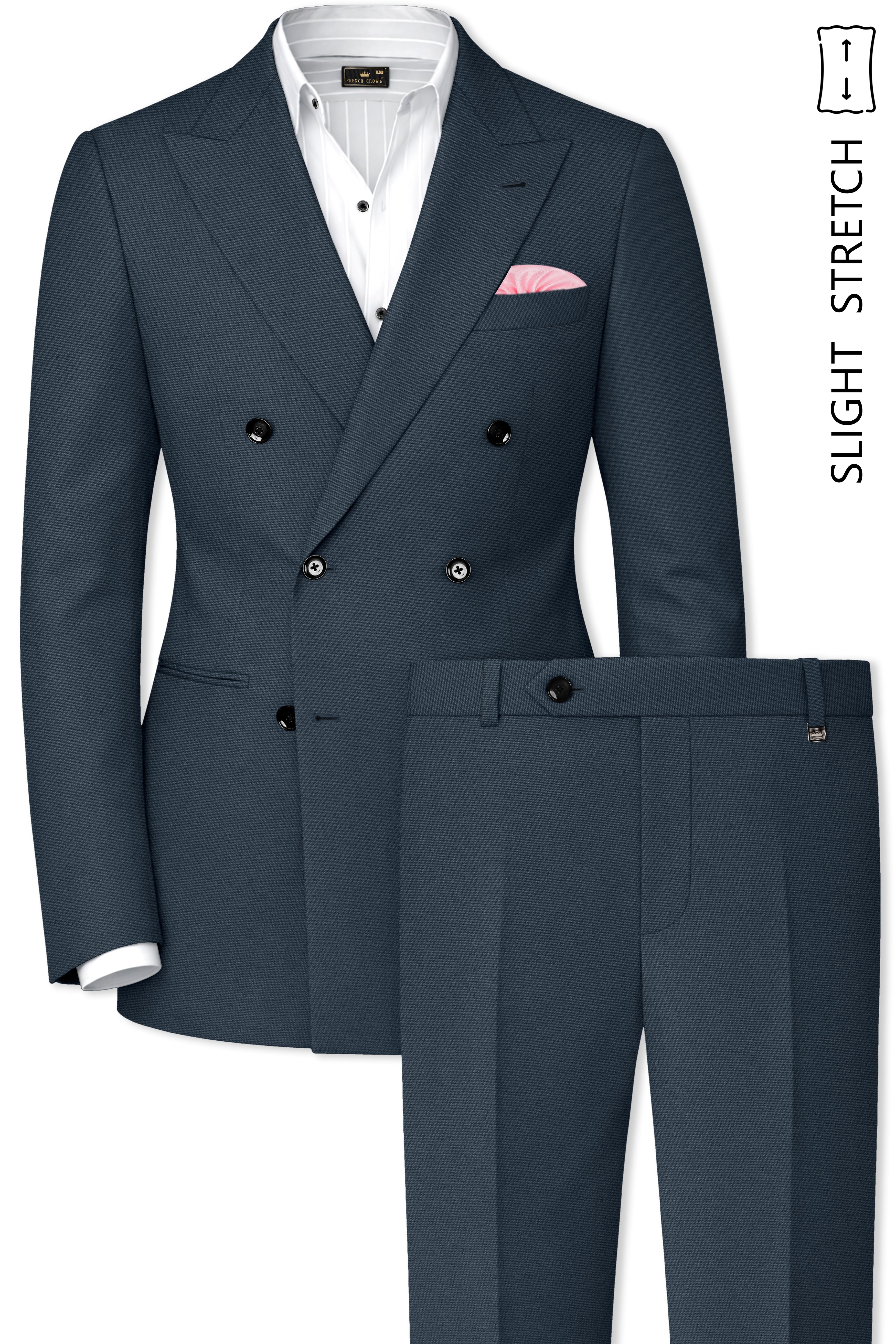Titan-Shark Gray Wool Rich Slight Stretch Double Breasted Suit
