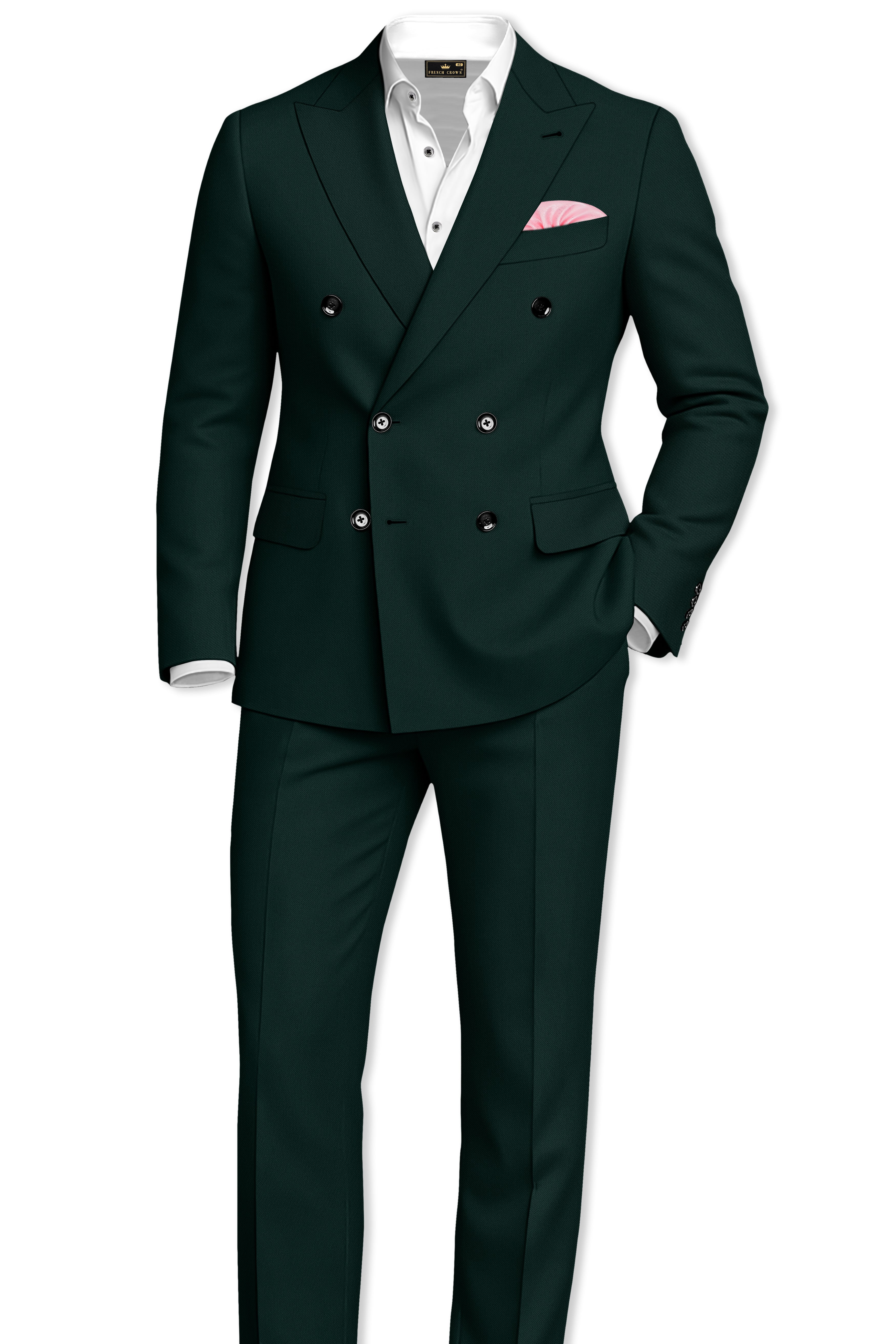 Lustre-Emerald Green Wool Rich Slight Stretch Double Breasted Suit