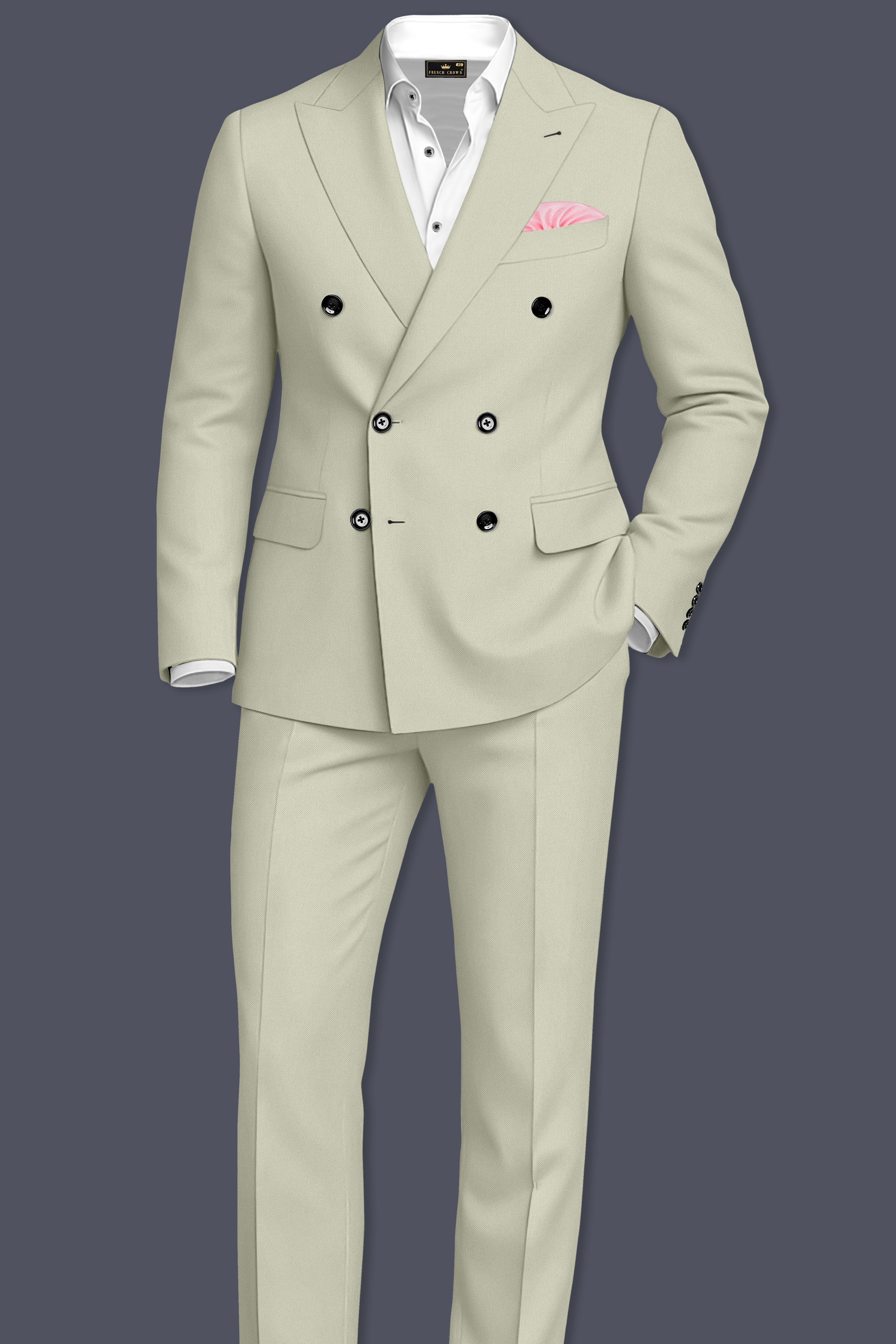 Verde-Tana Green Wool Rich Slight Stretch Double Breasted Suit