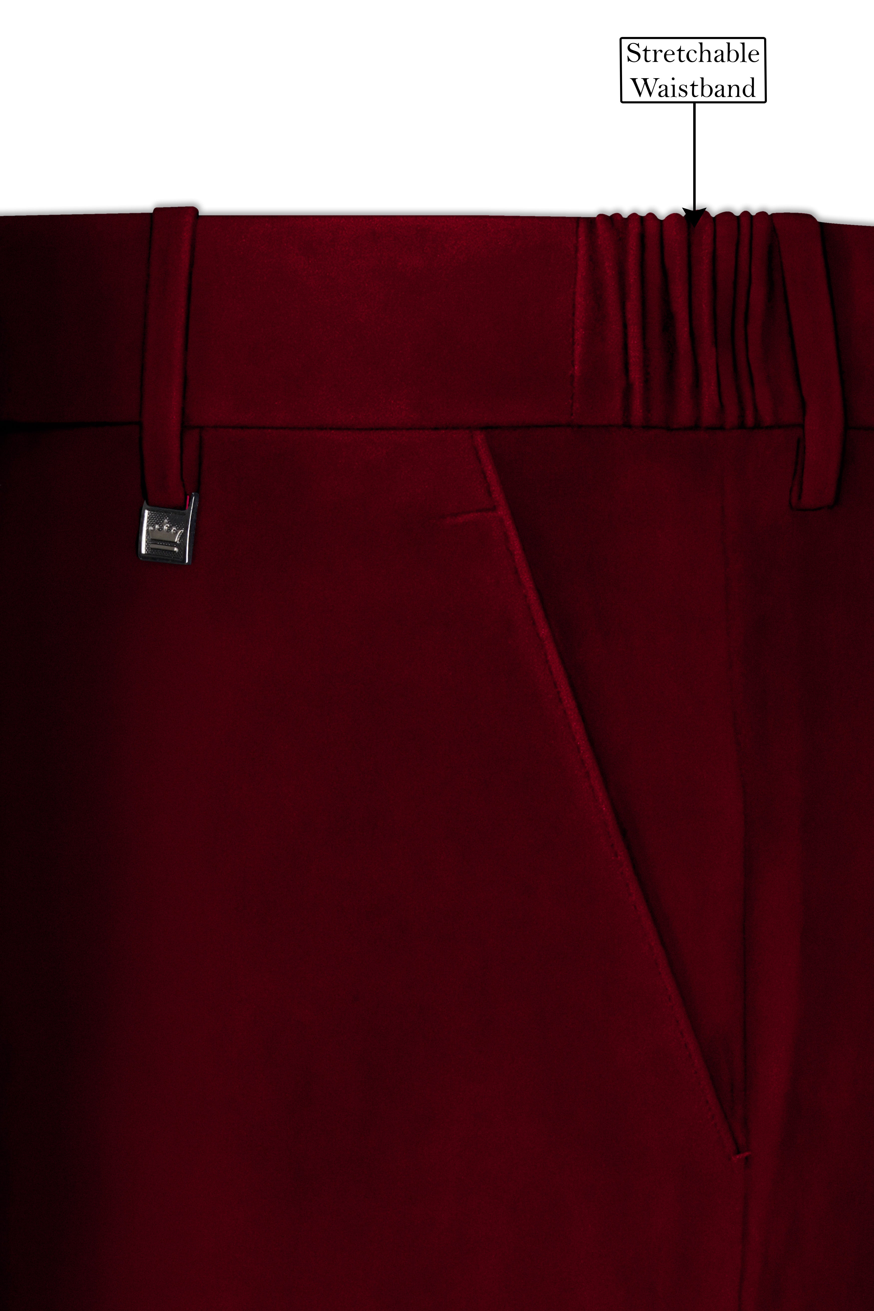 Crimsone-Temptress Red Velvet Peak Lapel Tuxedo Suit