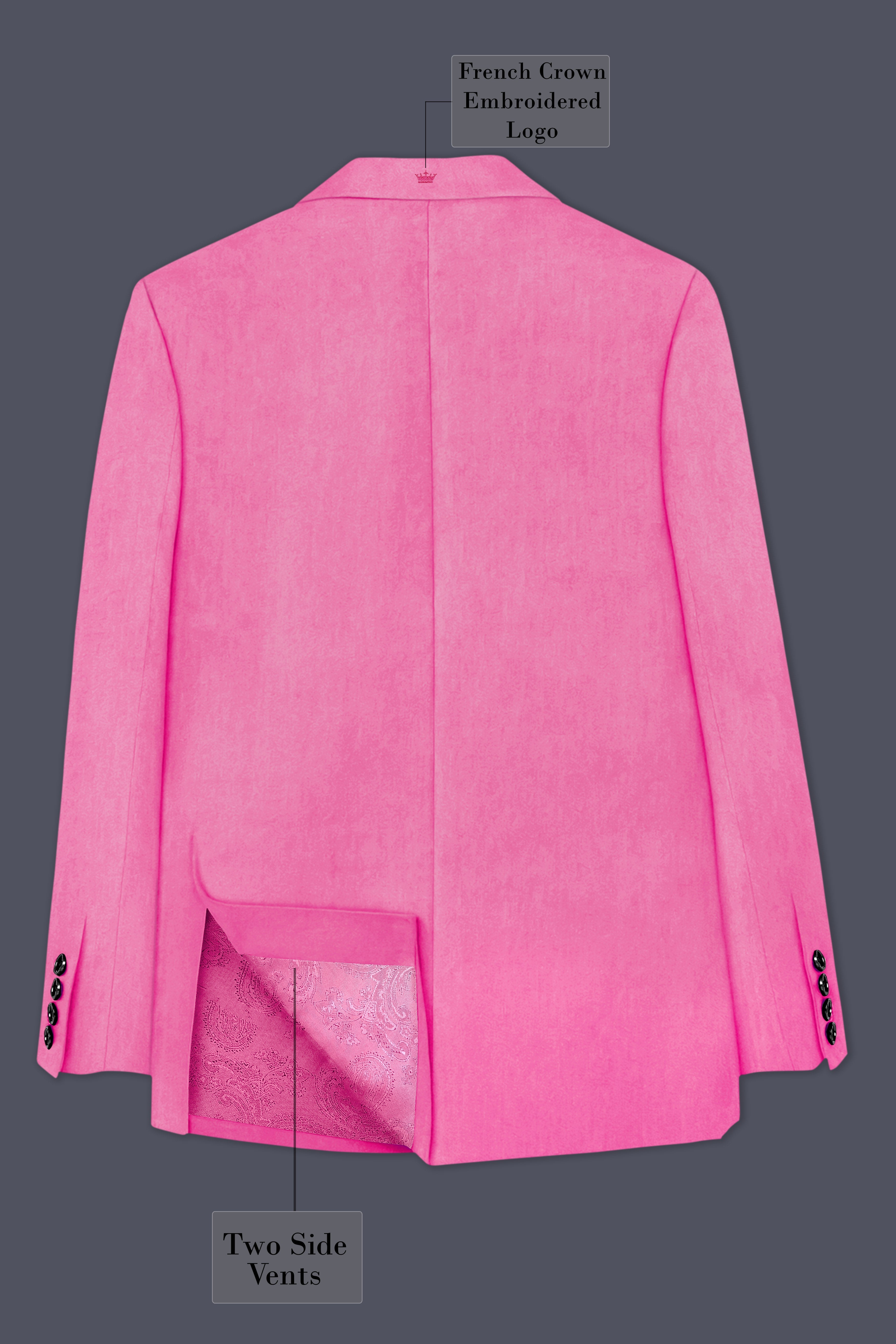 Veloura-Carissma Pink Velvet Peak Lapel Tuxedo Suit