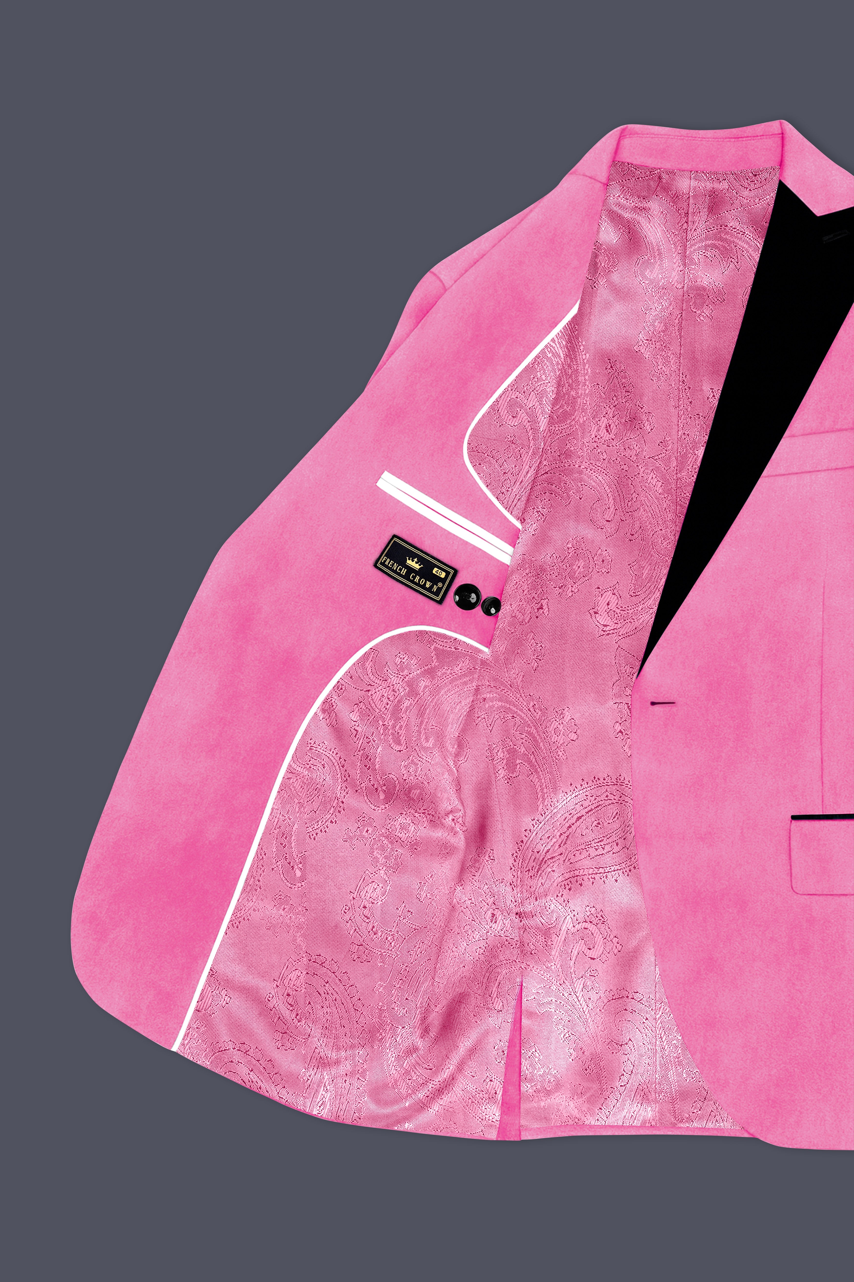 Veloura-Carissma Pink Velvet Peak Lapel Tuxedo Suit