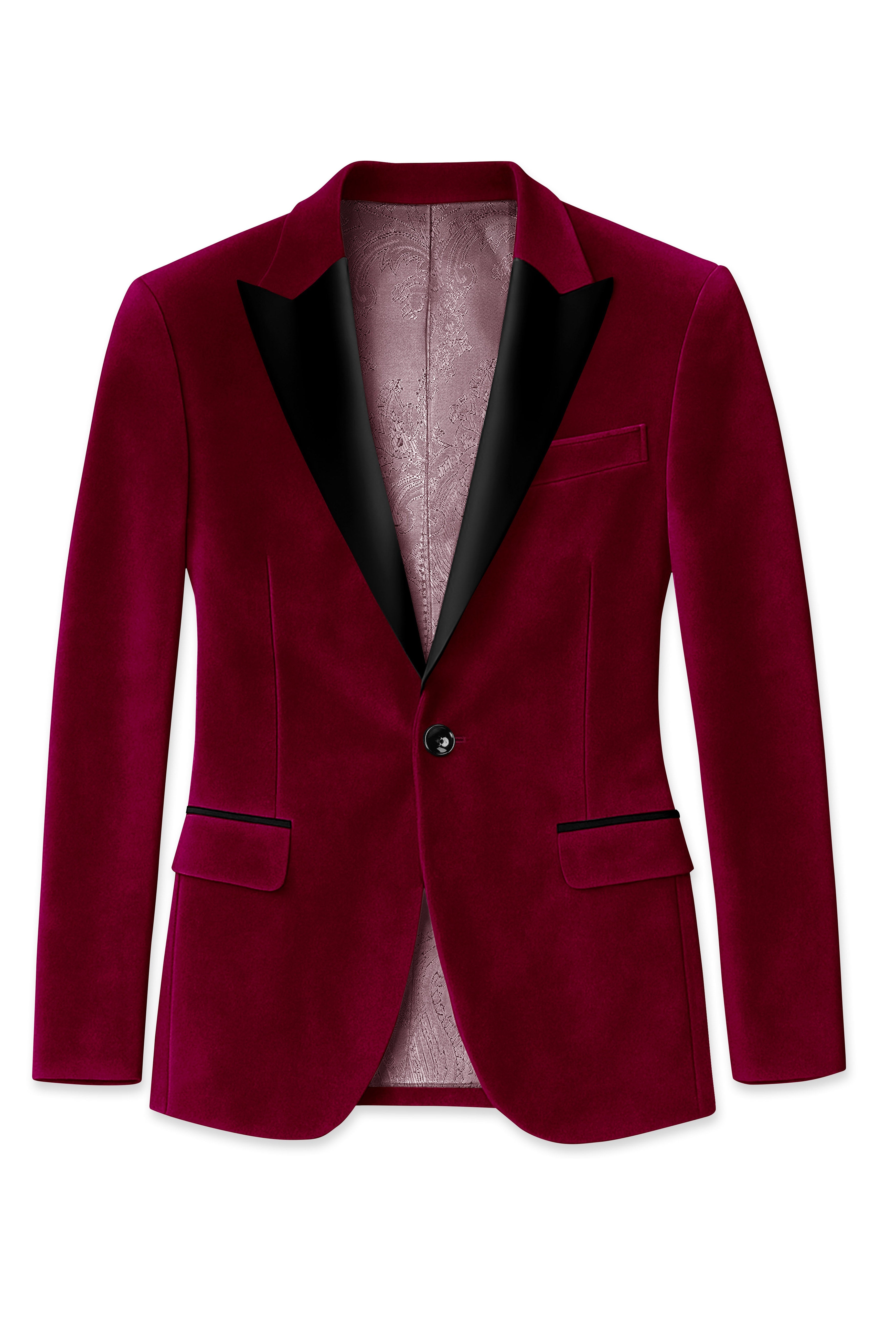 Amour-Scarlet Pink Velvet Peak Lapel Tuxedo Suit
