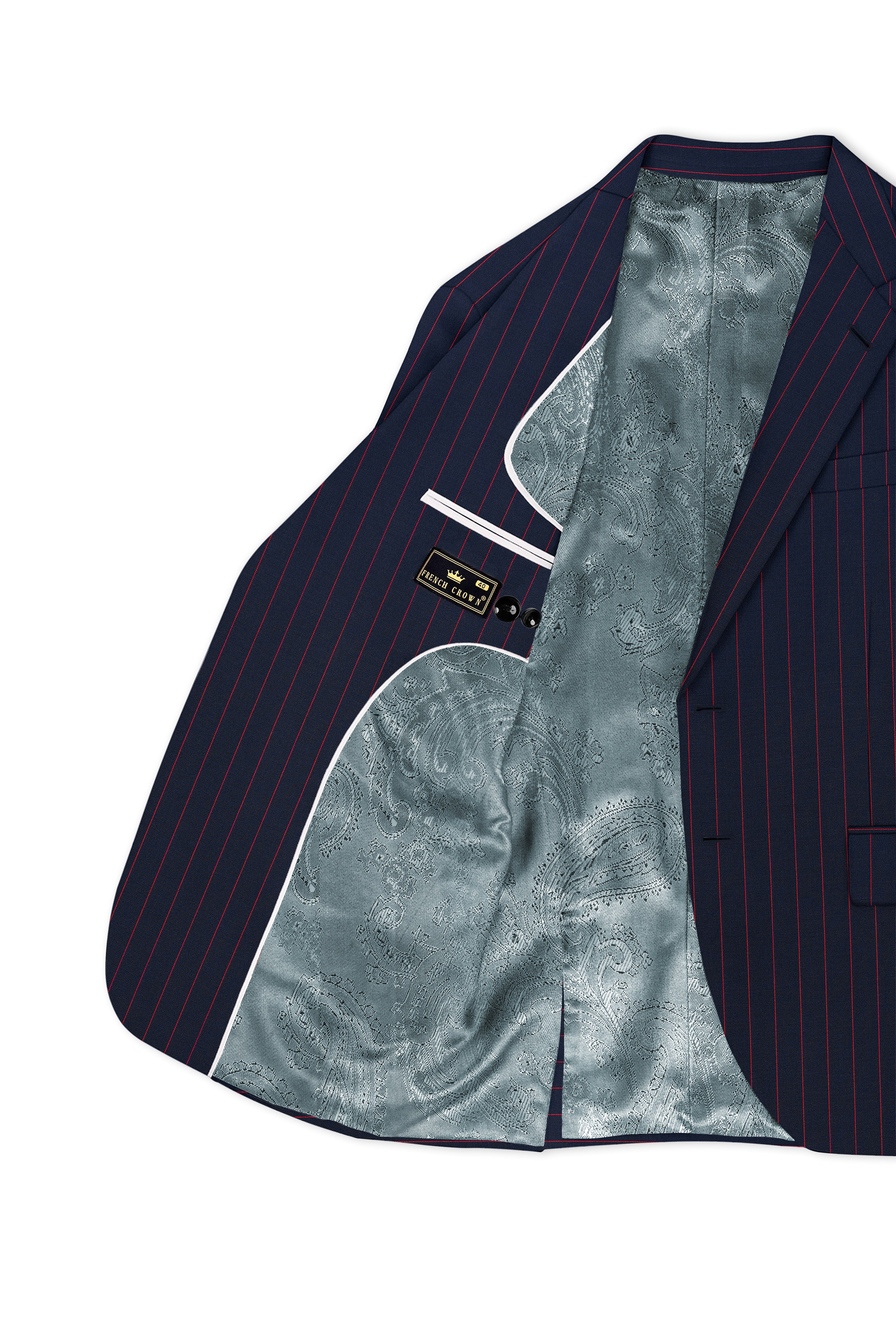 Striata-Haiti Blue And Brick Pink Chalk Striped Wool Rich Slight Stretch Single Breasted Suit