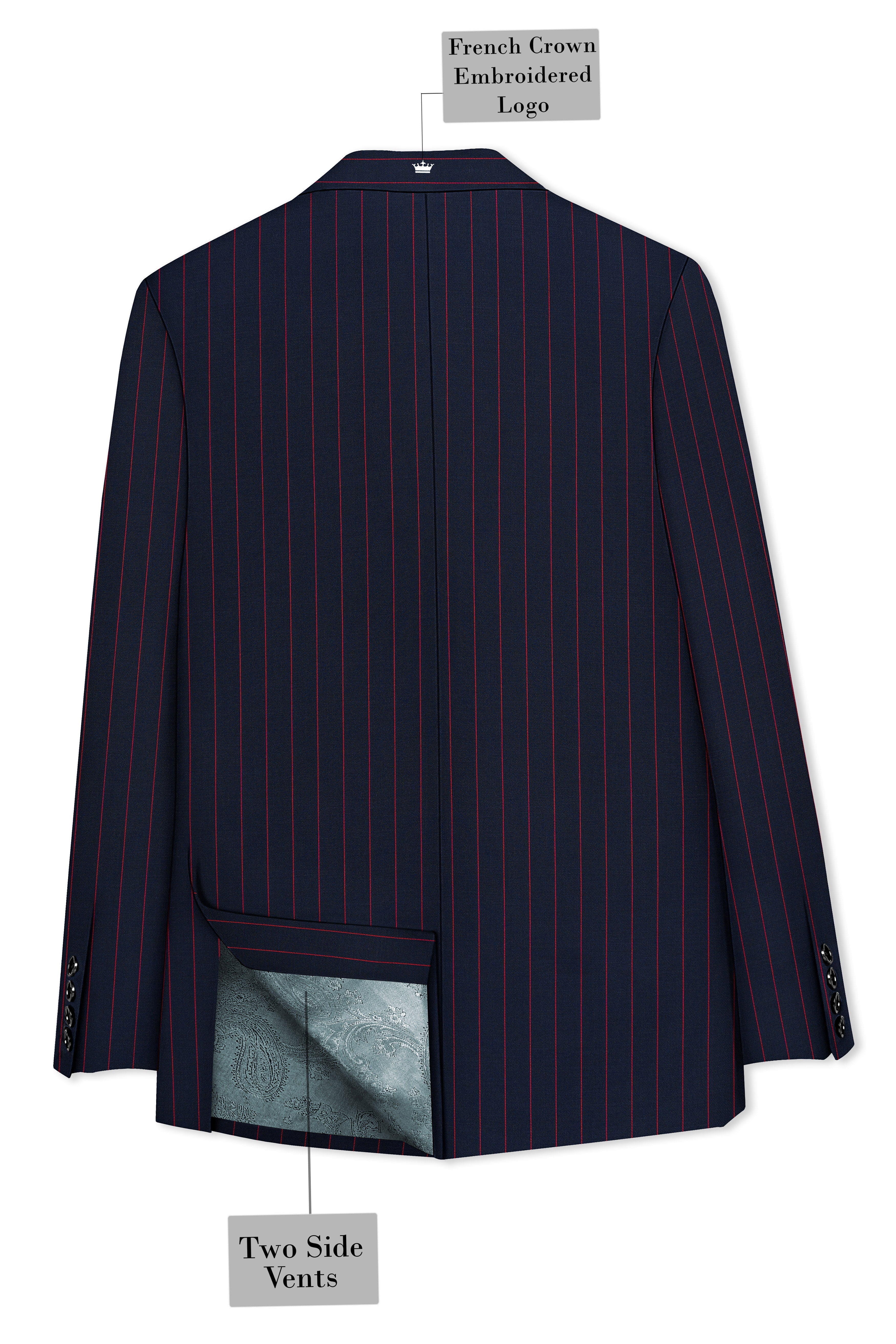 Striata-Haiti Blue And Brick Pink Chalk Striped Wool Rich Slight Stretch Single Breasted Suit