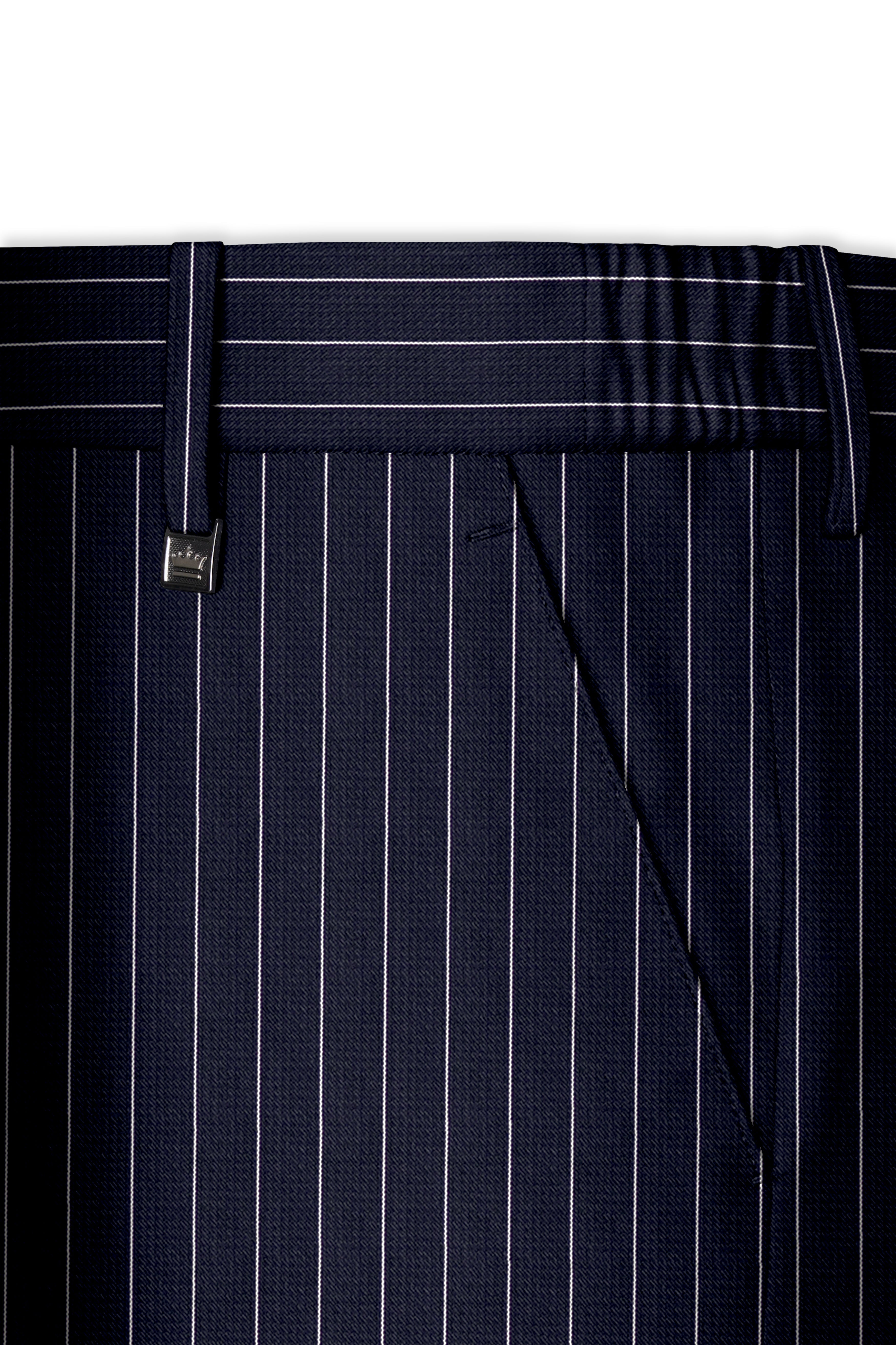 Regent-Ebony Blue And Bright White Chalk Striped Wool Rich Slight Stretch Single Breasted Suit