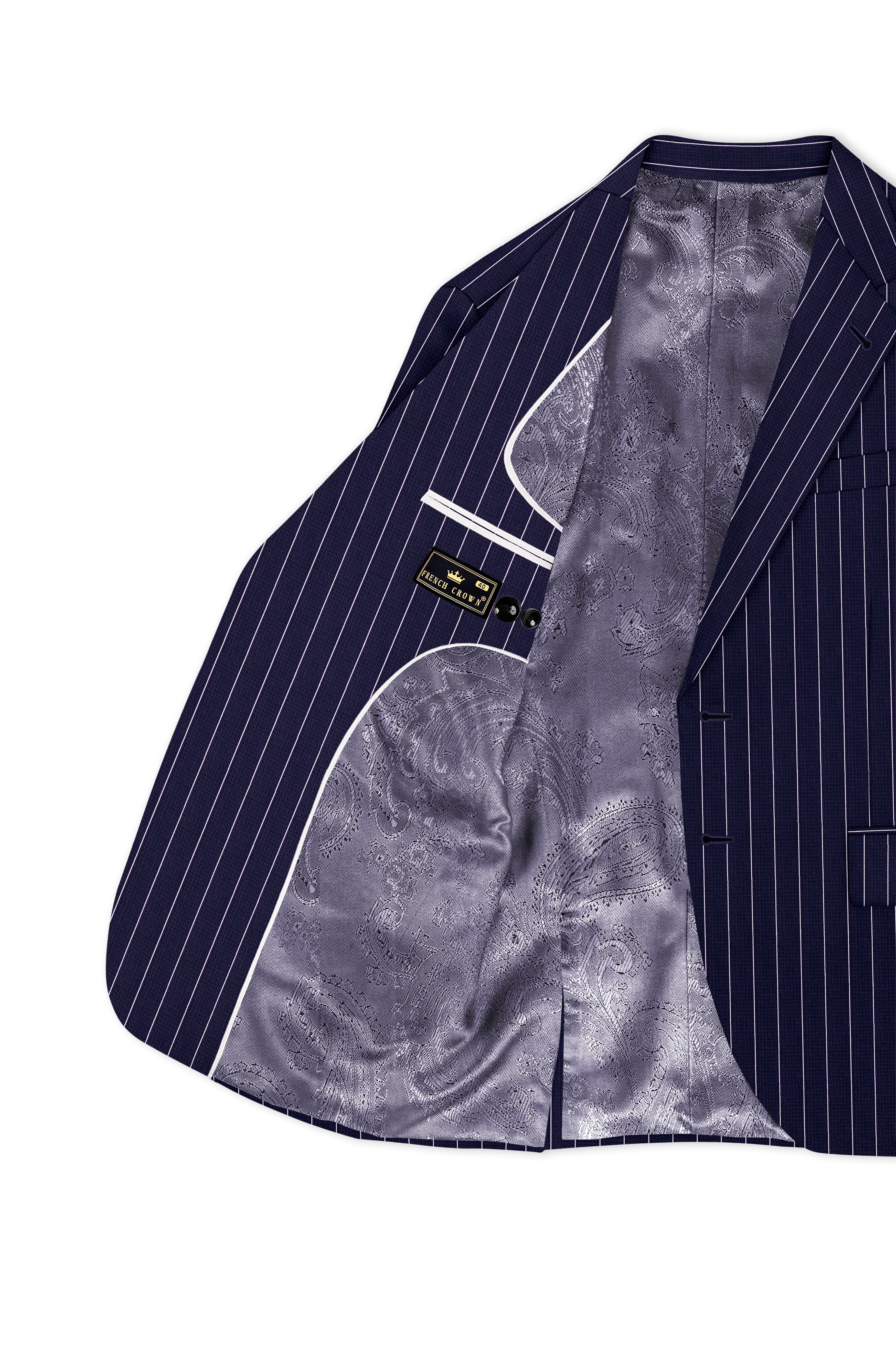 Ascot-Berry Blue And Bright White Chalk Striped Wool Rich Slight Stretch Single Breasted Suit