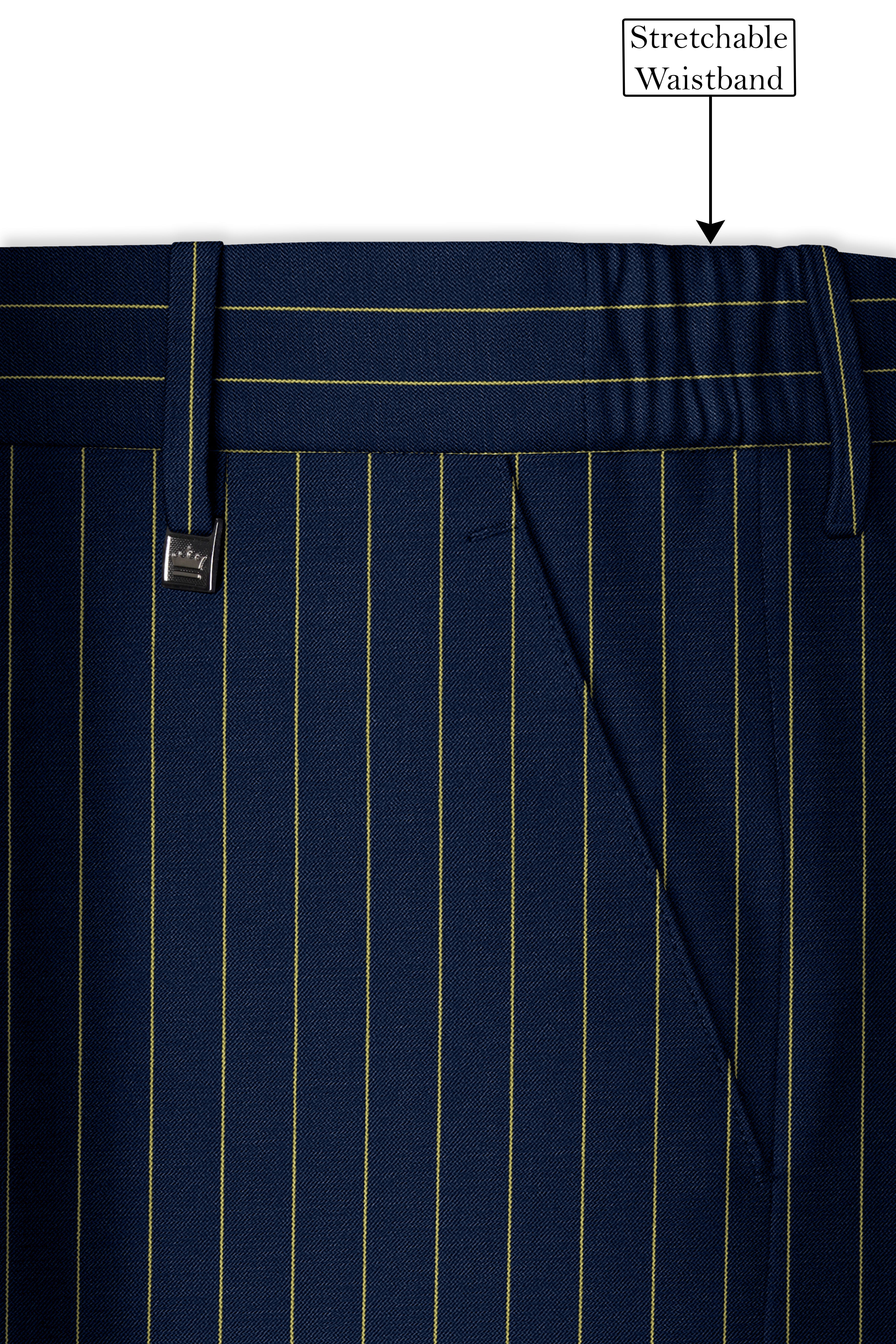 Aurum-Midnight Blue And Harvest Yellow Chalk Striped Wool Rich Slight Stretch Single Breasted Suit