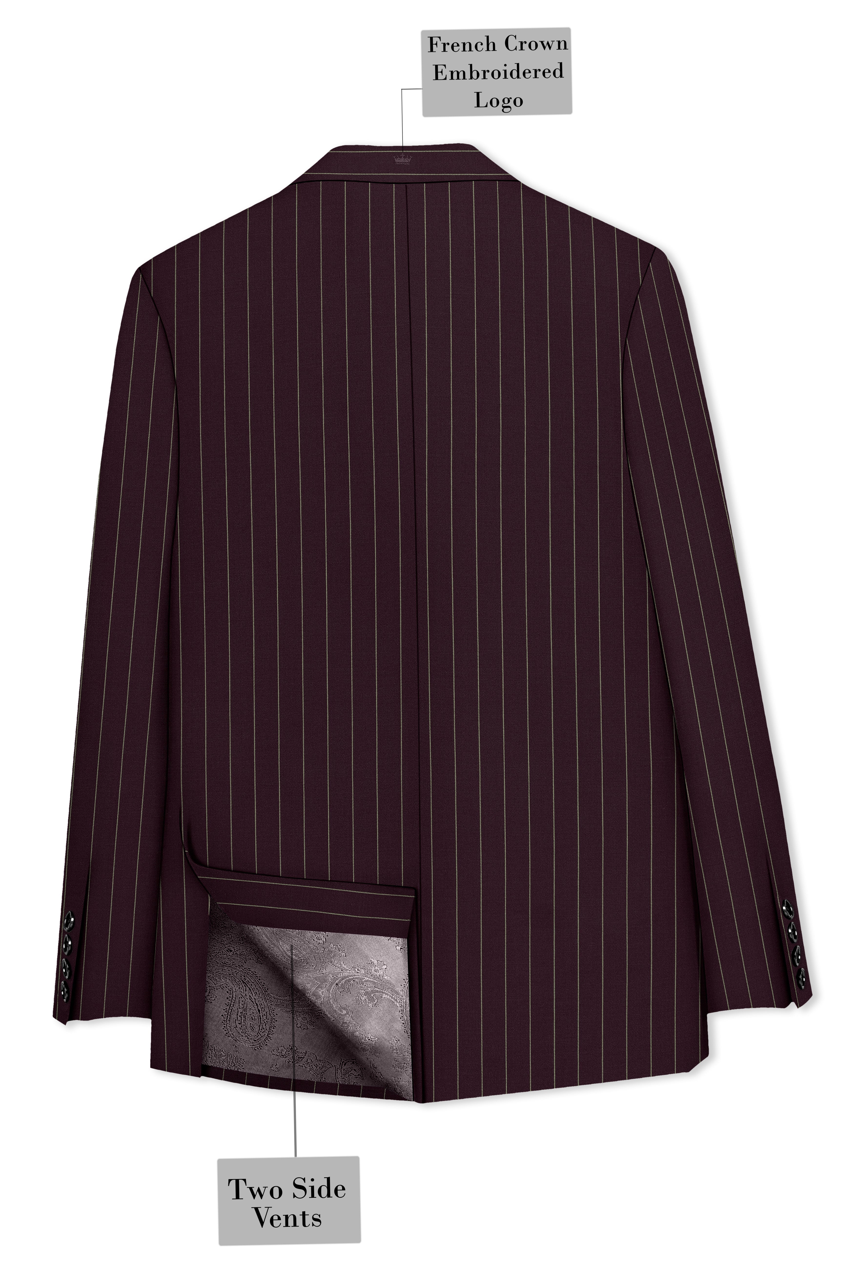 Valiant-Seal Maroon And Bright White Chalk Striped Wool Rich Slight Stretch Single Breasted Suit