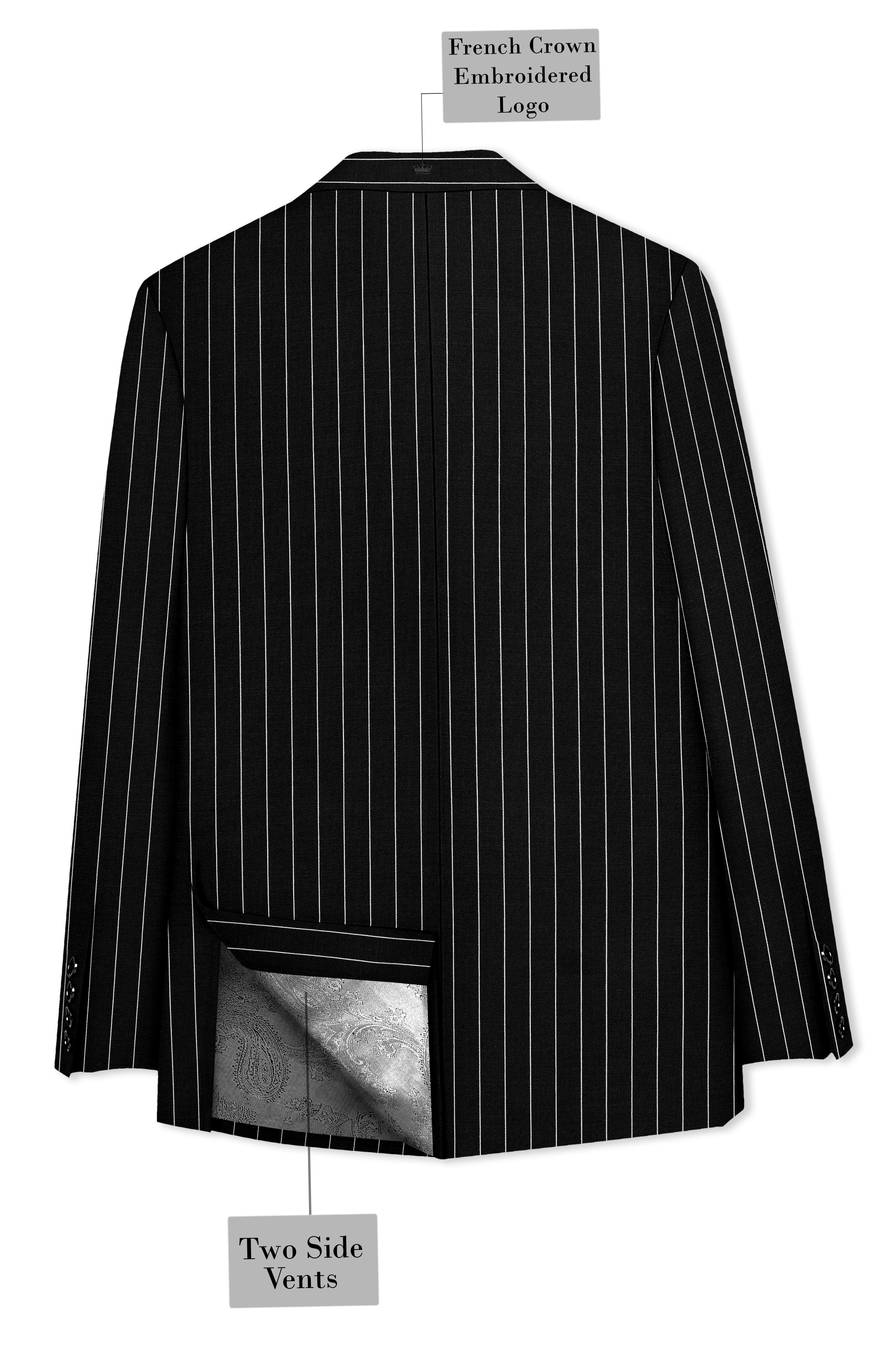 Noirline-Jade Black And Bright White Awning Striped Wool Rich Slight Stretch Single Breasted Suit