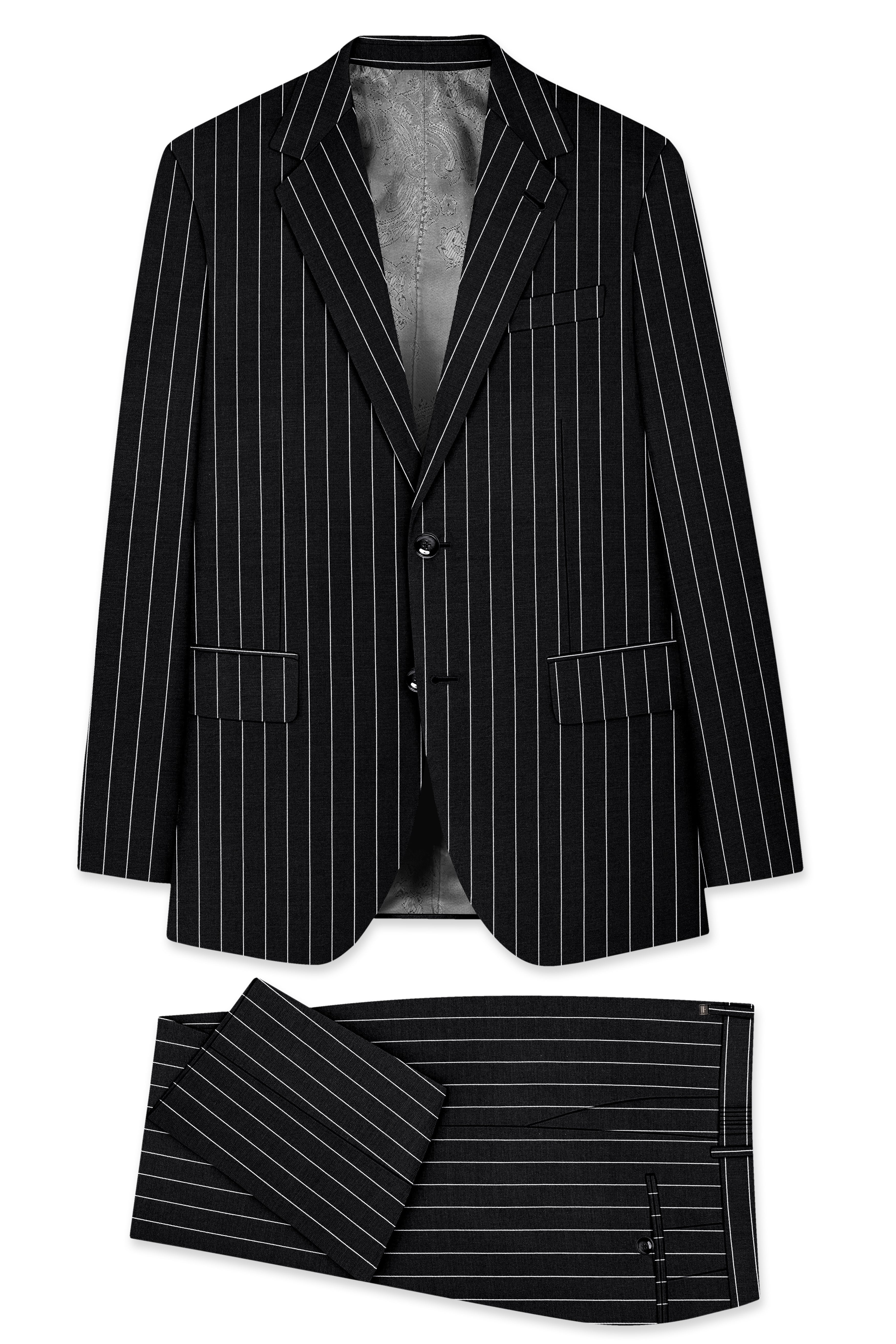 Noirline-Jade Black And Bright White Awning Striped Wool Rich Slight Stretch Single Breasted Suit