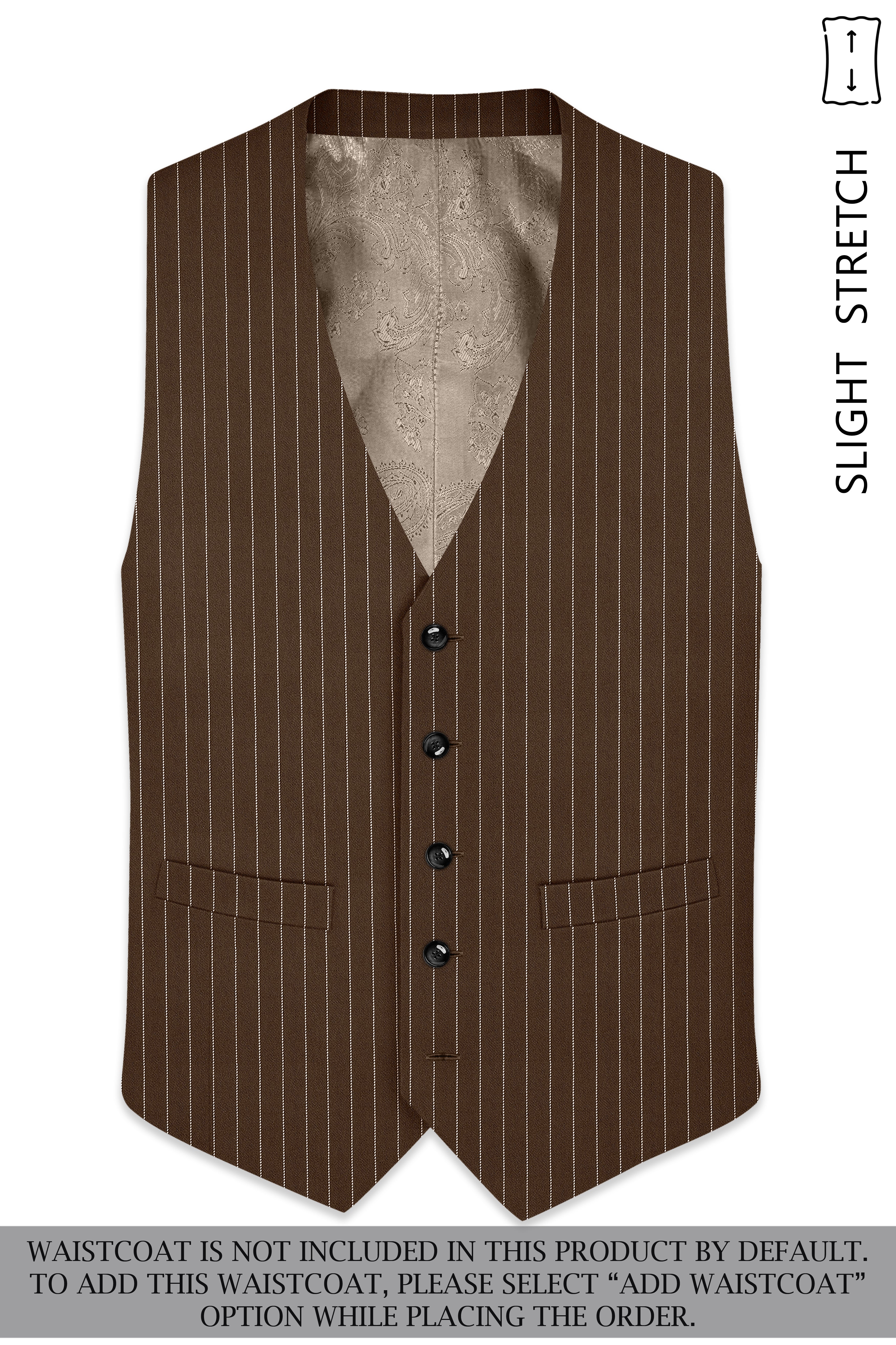 Bristol-Iroko Brown And Bright White Chalk Striped Wool Rich Slight Stretch Single Breasted Suit