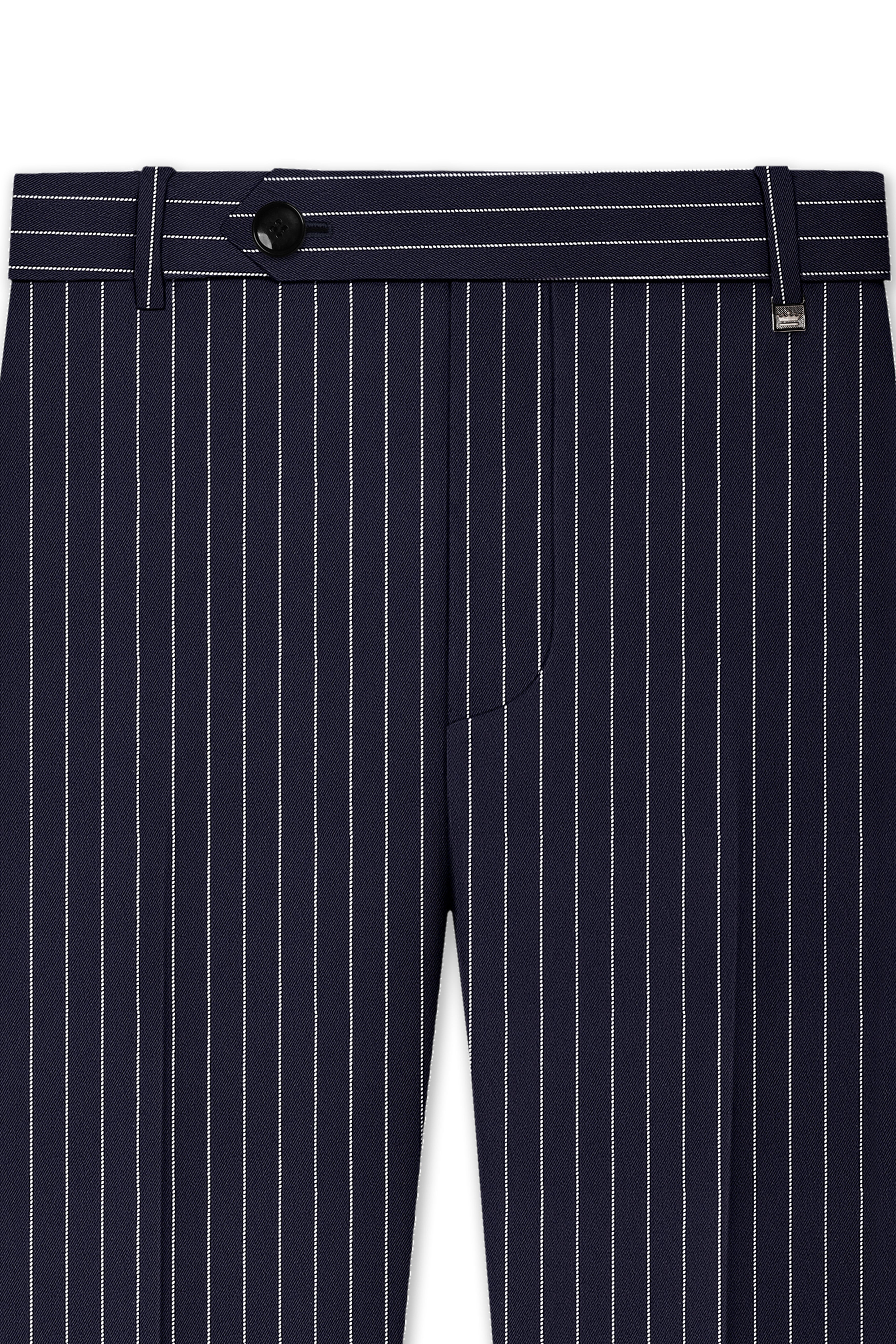 Aurelius-Cinder Blue Bright White Chalk Striped Wool Rich Slight Stretch Single Breasted Suit