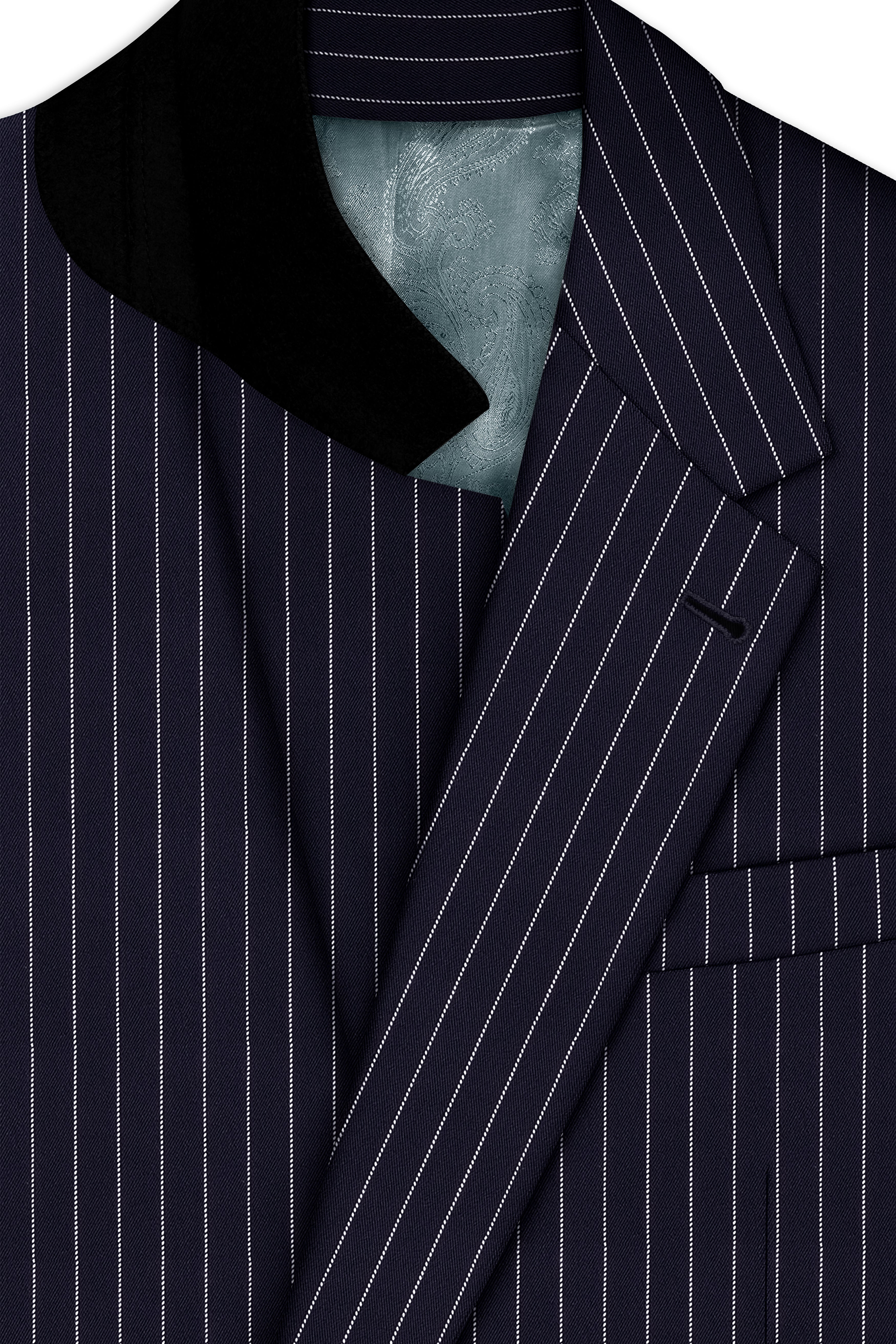 Aurelius-Cinder Blue Bright White Chalk Striped Wool Rich Slight Stretch Single Breasted Suit