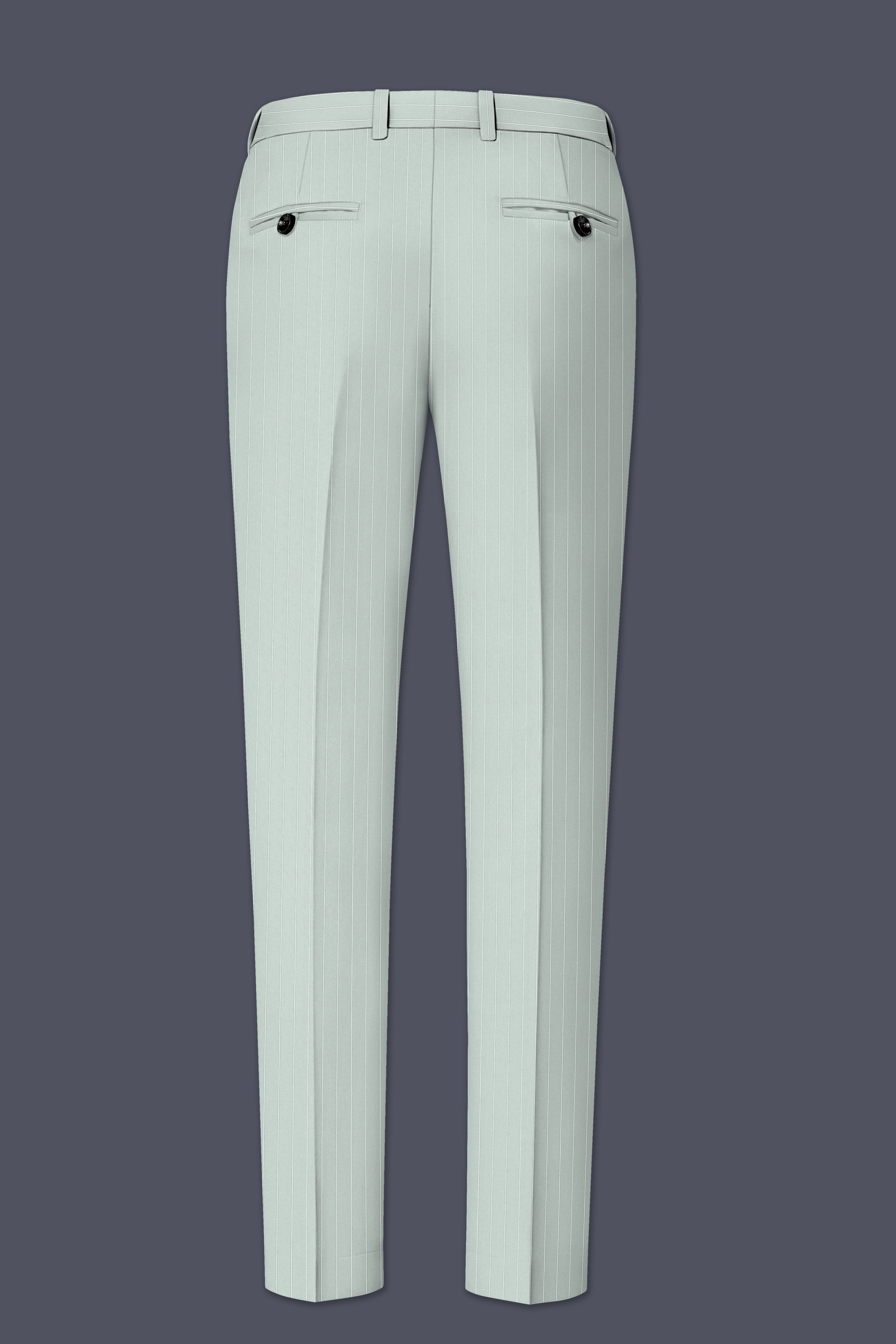 Halcyon-Pale Slate Green Herringbone Striped Wool Rich Slight Stretch Single Breasted Suit