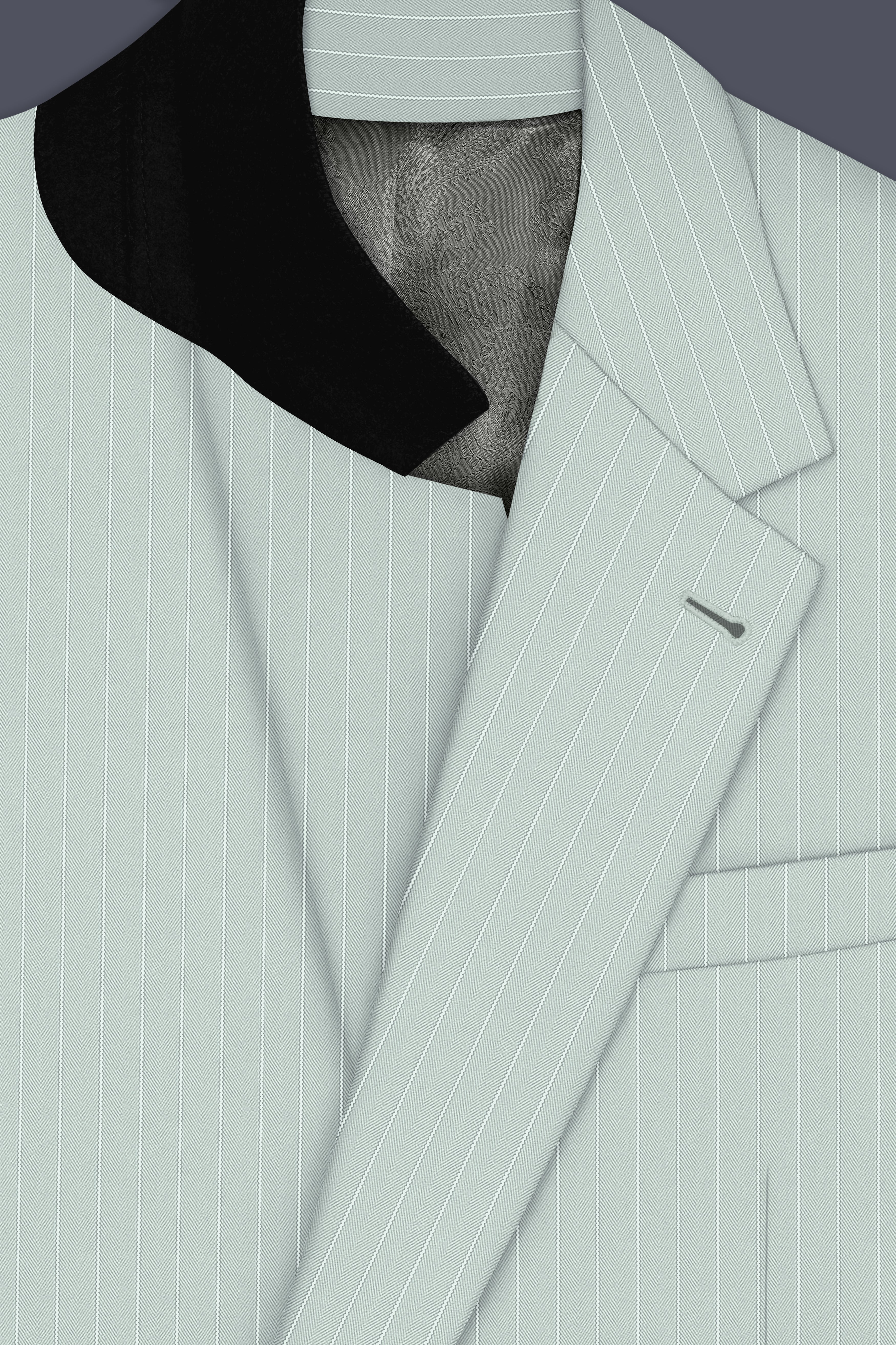 Halcyon-Pale Slate Green Herringbone Striped Wool Rich Slight Stretch Single Breasted Suit