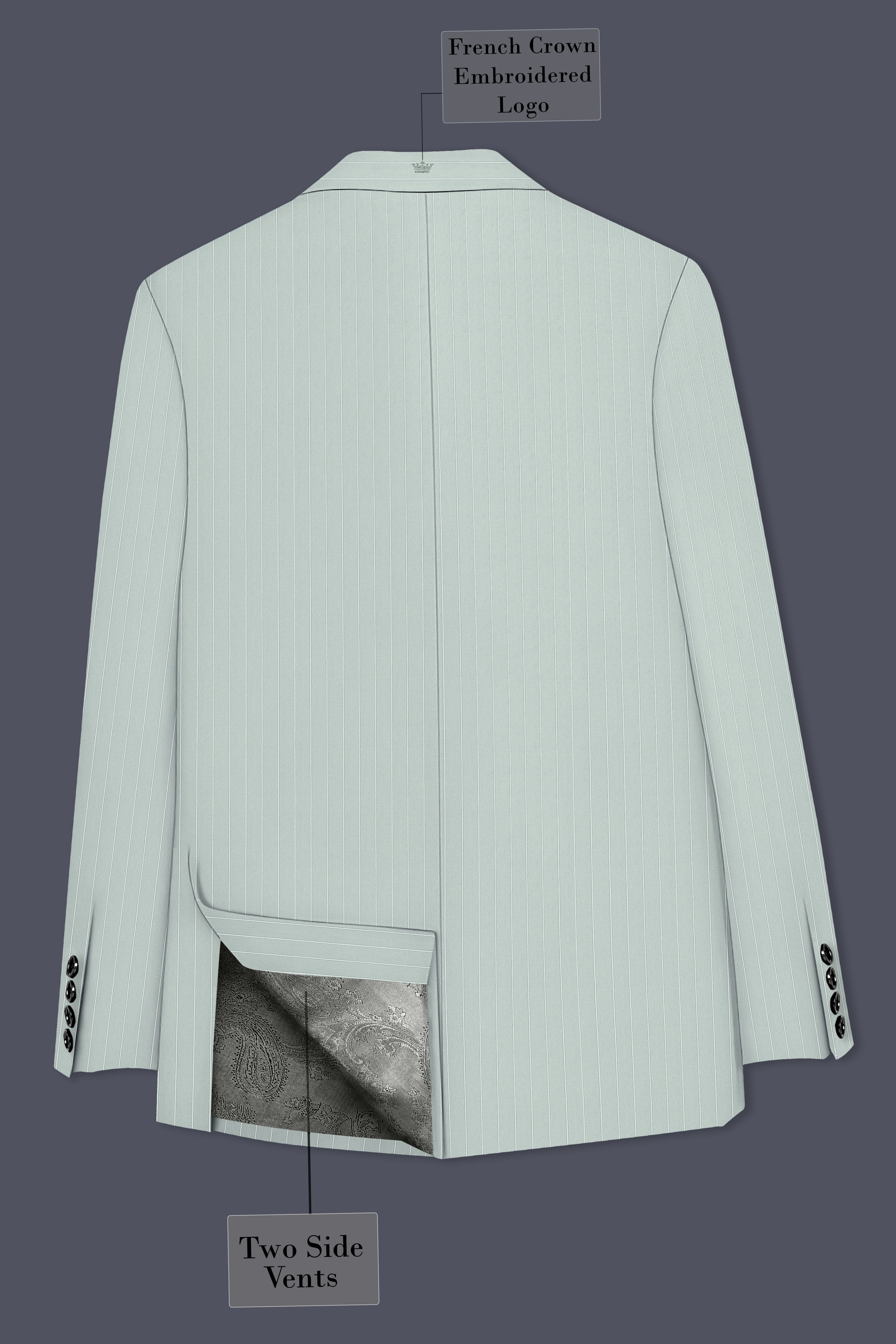 Halcyon-Pale Slate Green Herringbone Striped Wool Rich Slight Stretch Single Breasted Suit
