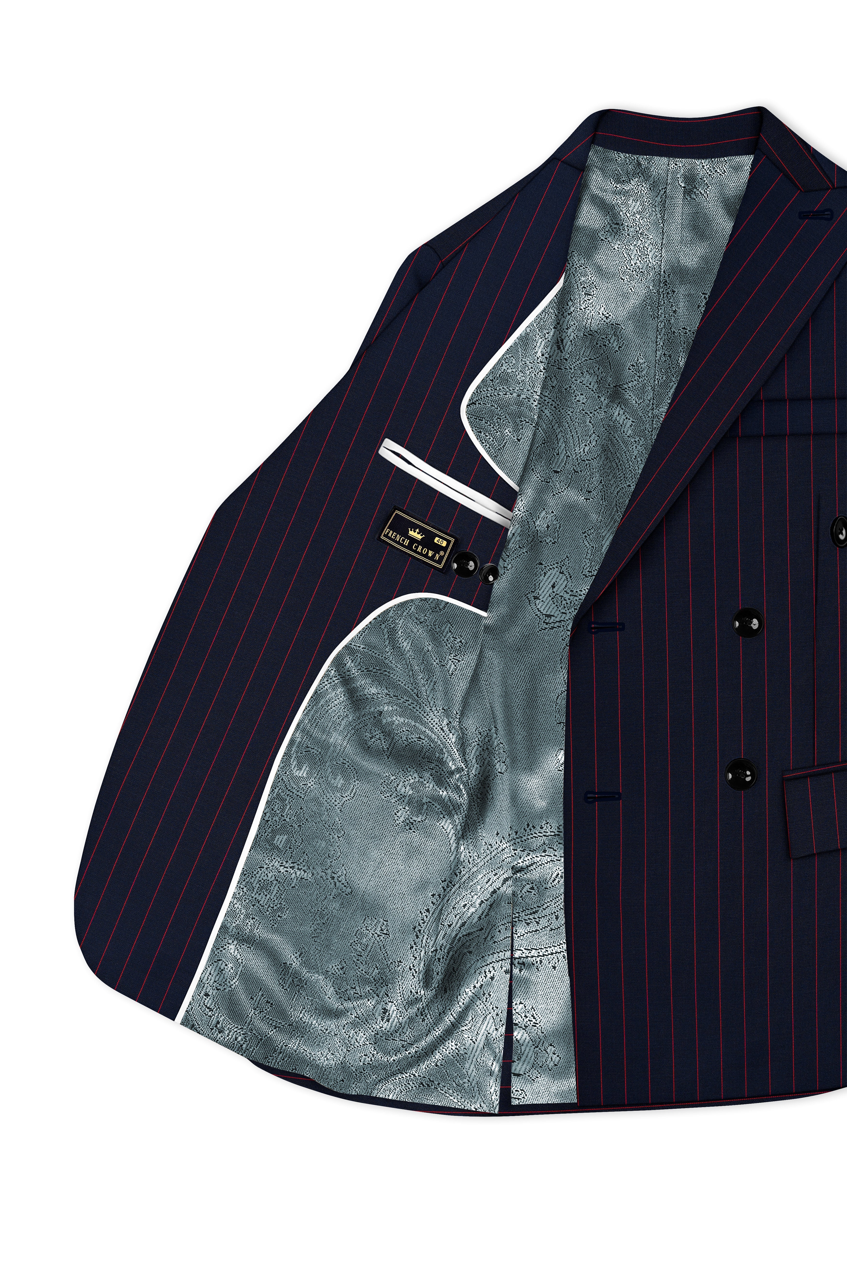Striata-Haiti Blue And Brick Pink Chalk Striped Wool Rich Slight Stretch Double Breasted Suit