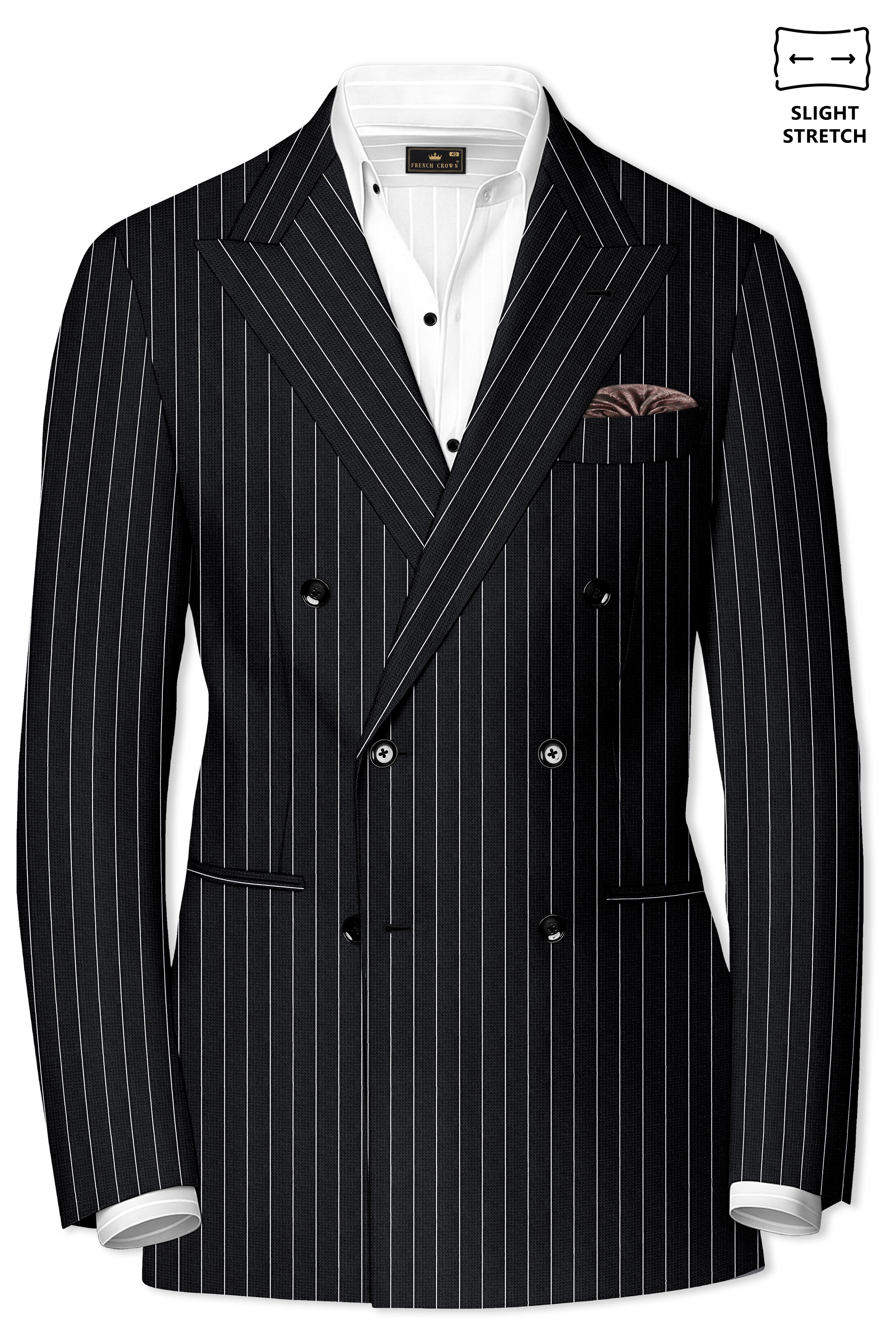 Viceroy-Jade Black And Bright White Chalk Striped Wool Rich Slight Stretch Double Breasted Suit
