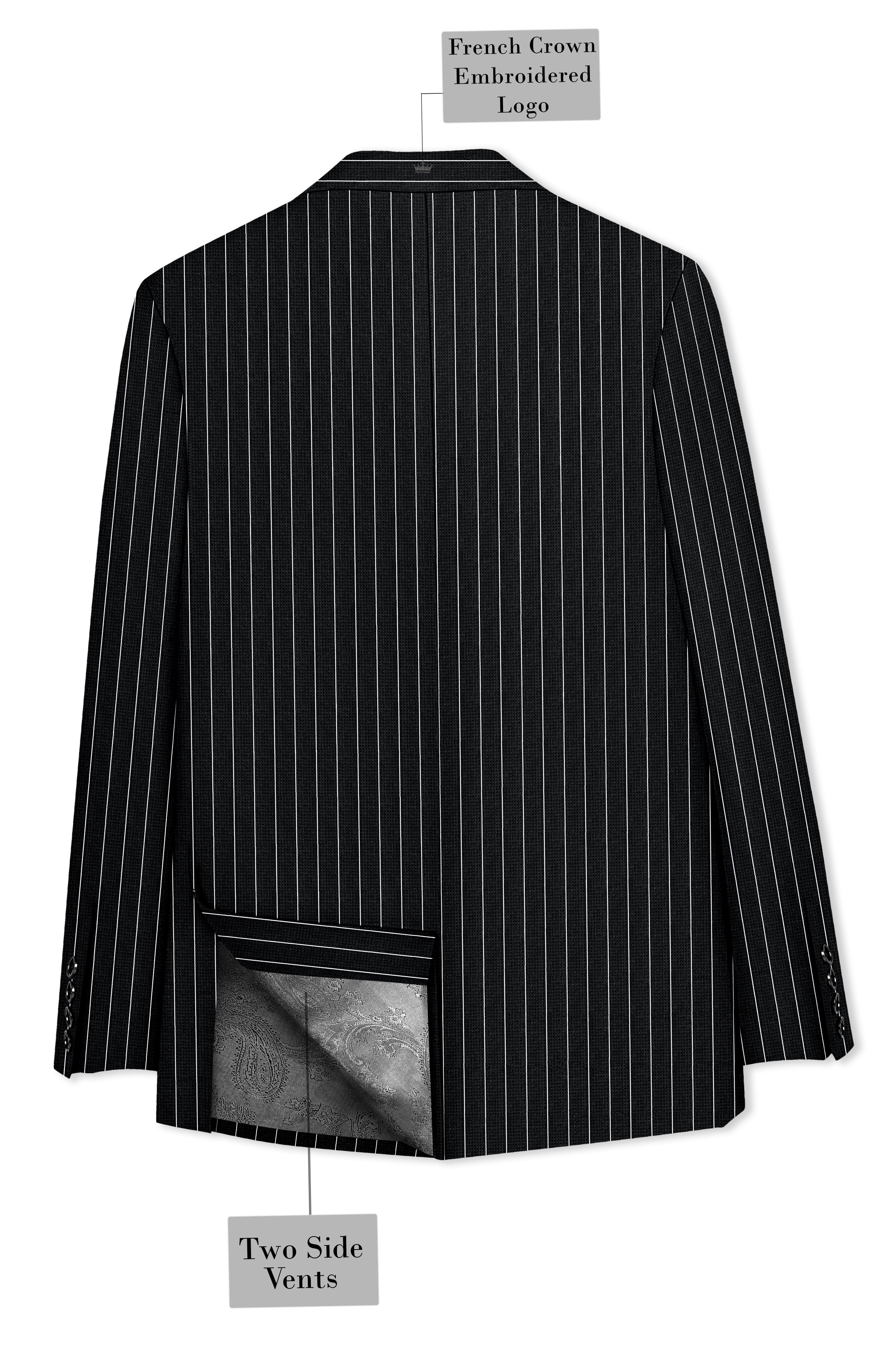 Viceroy-Jade Black And Bright White Chalk Striped Wool Rich Slight Stretch Double Breasted Suit
