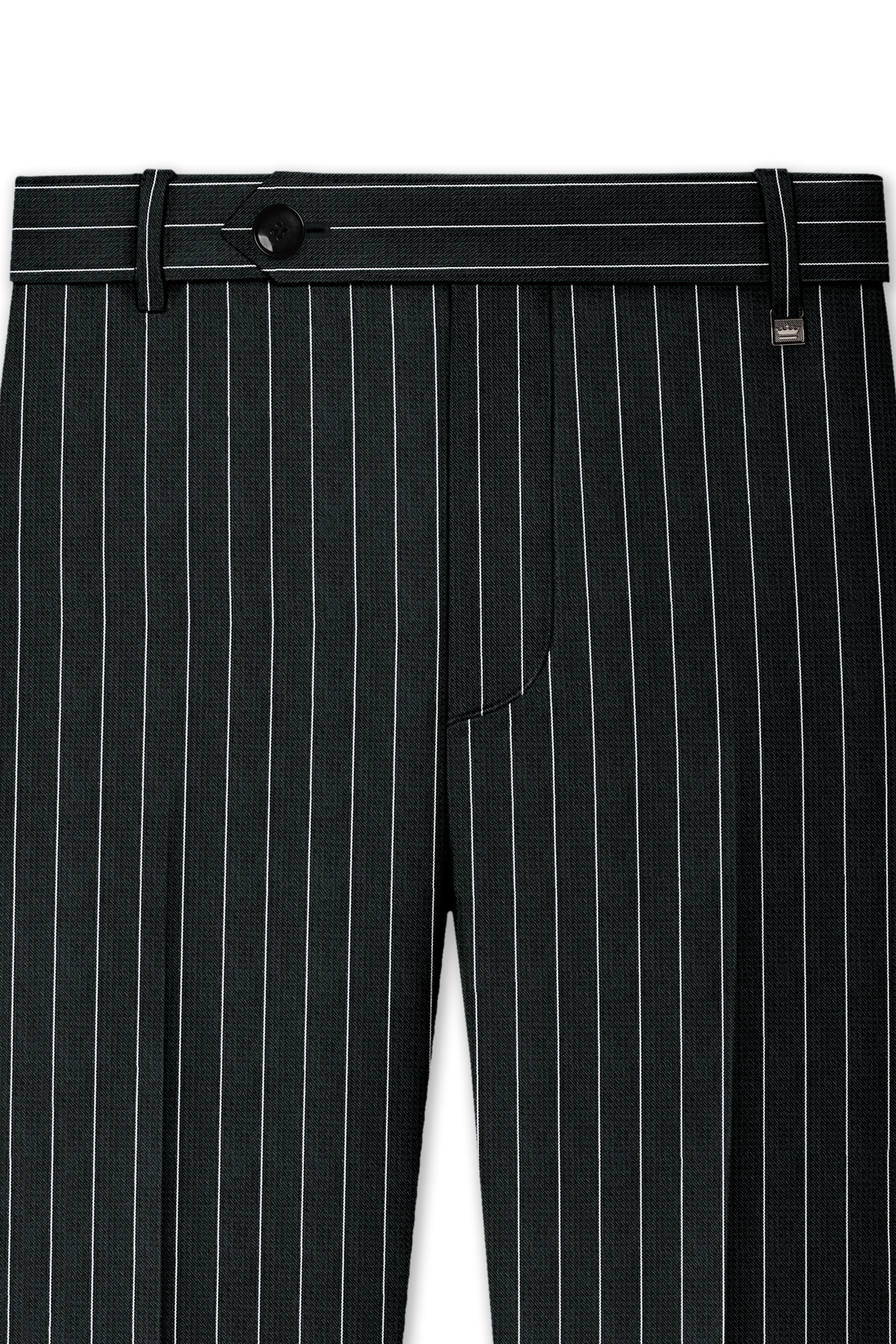 Viceroy-Hunter Green And Bright White Chalk Striped Wool Rich Slight Stretch Double Breasted Suit