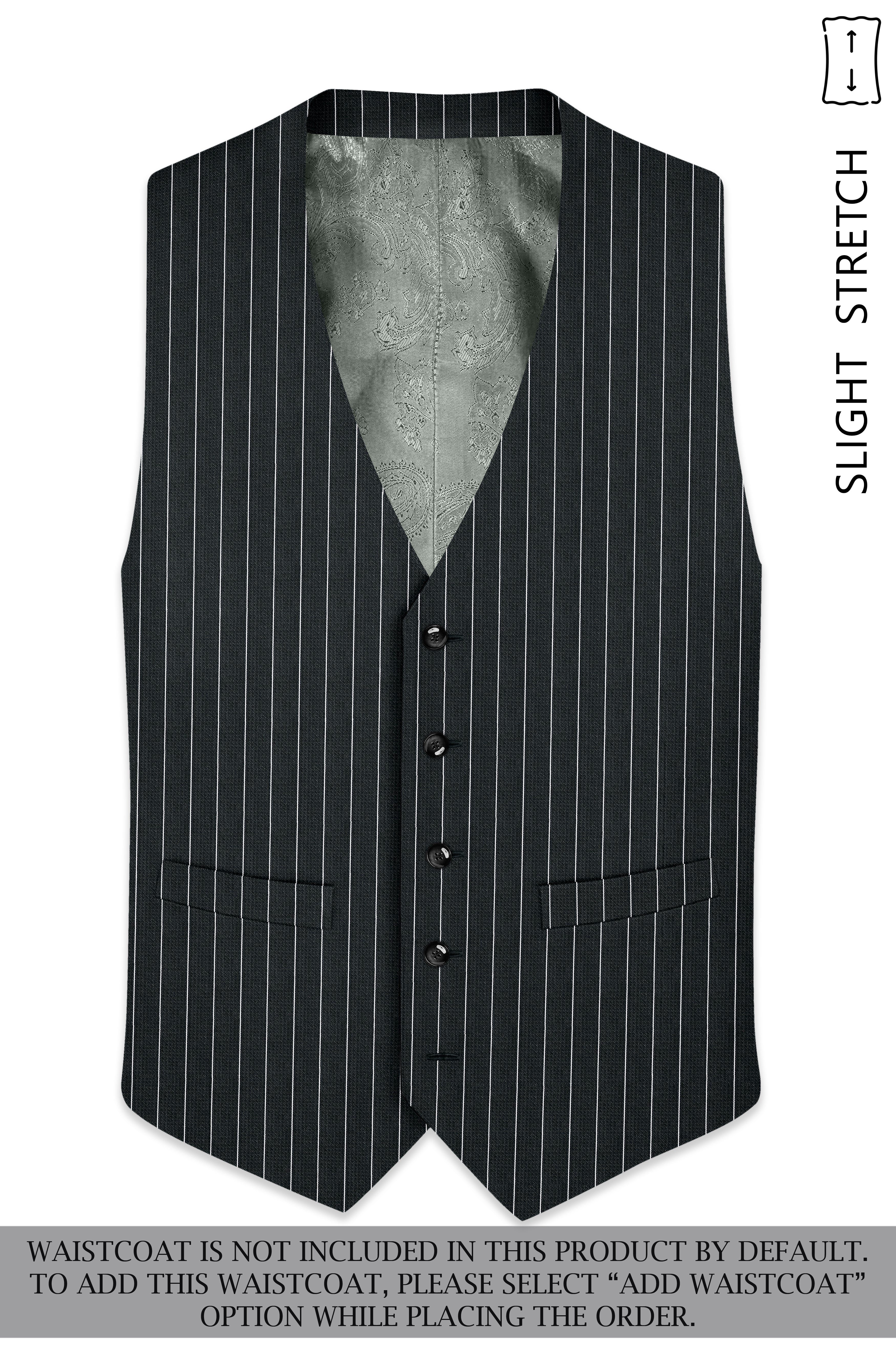 Viceroy-Hunter Green And Bright White Chalk Striped Wool Rich Slight Stretch Double Breasted Suit