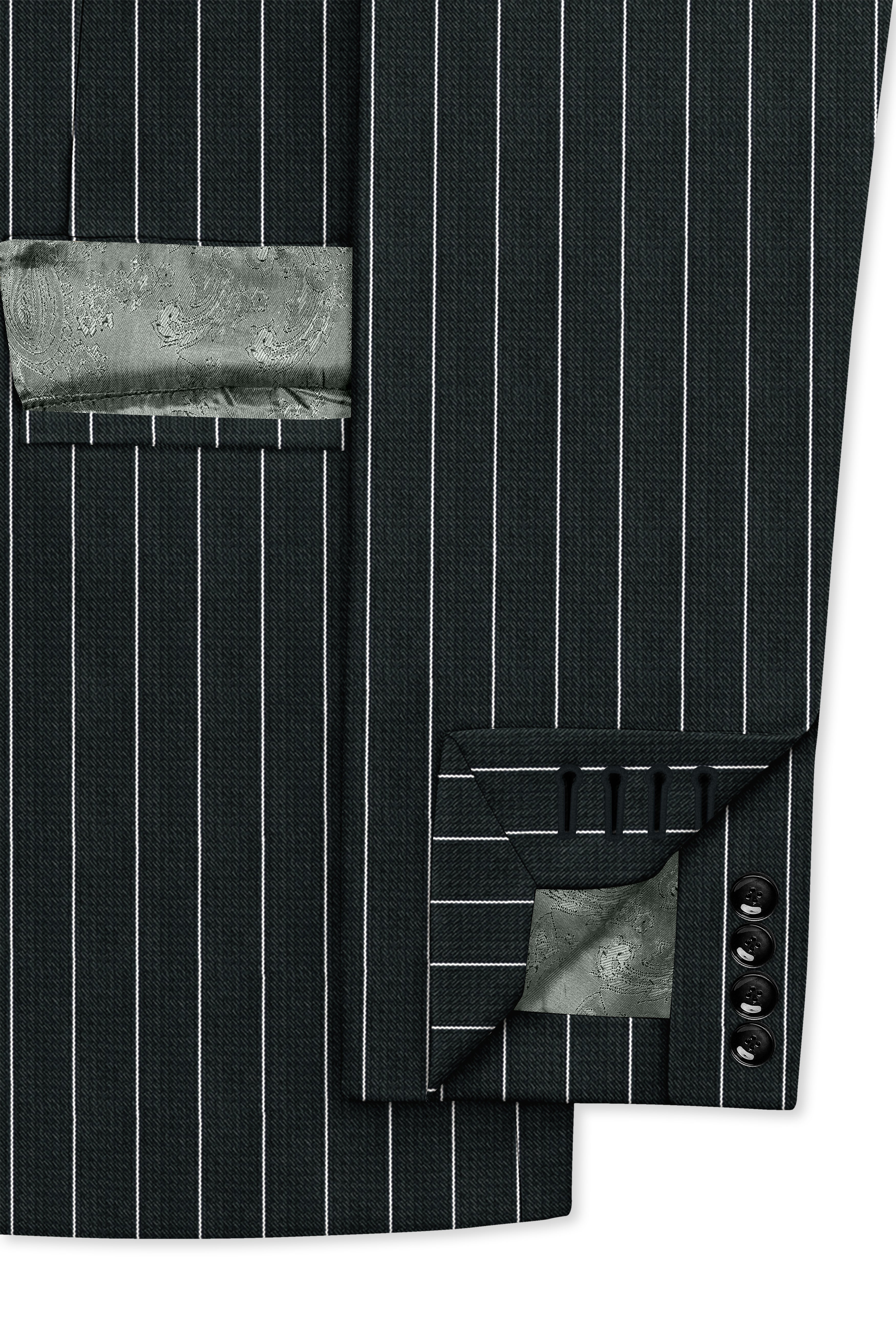 Viceroy-Hunter Green And Bright White Chalk Striped Wool Rich Slight Stretch Double Breasted Suit