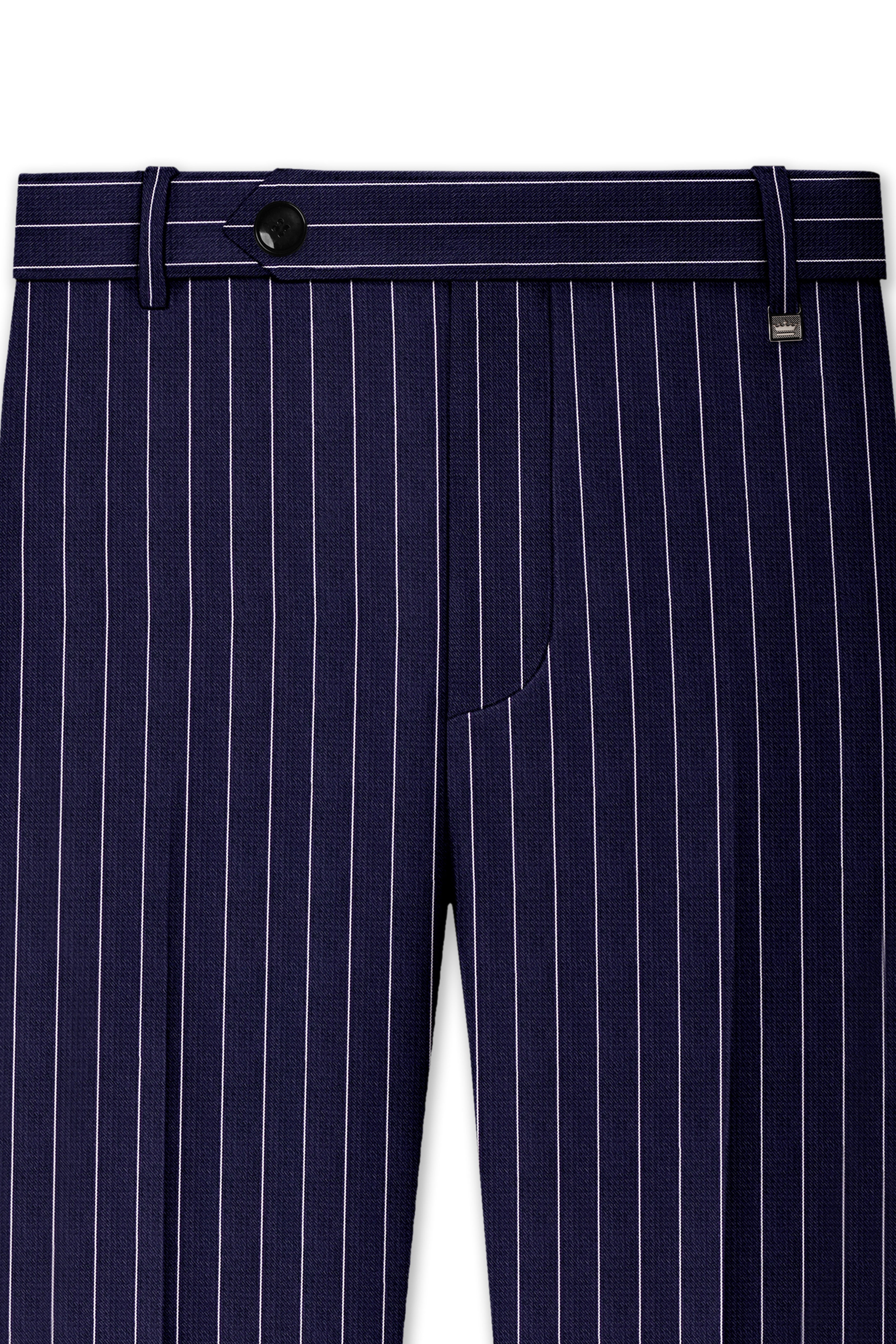 Ascot-Berry Blue And Bright White Chalk Striped Wool Rich Slight Stretch Double Breasted Suit
