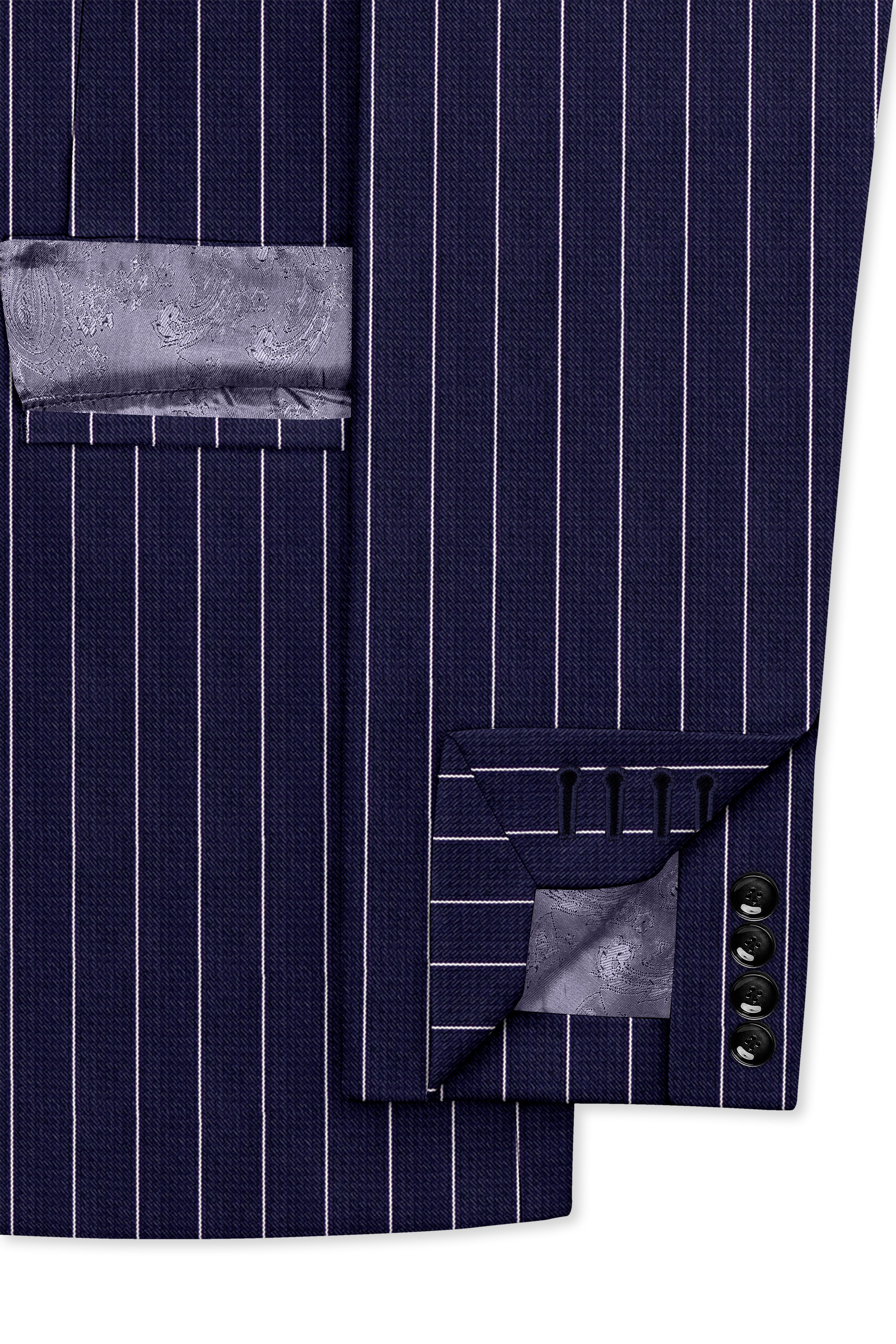 Ascot-Berry Blue And Bright White Chalk Striped Wool Rich Slight Stretch Double Breasted Suit