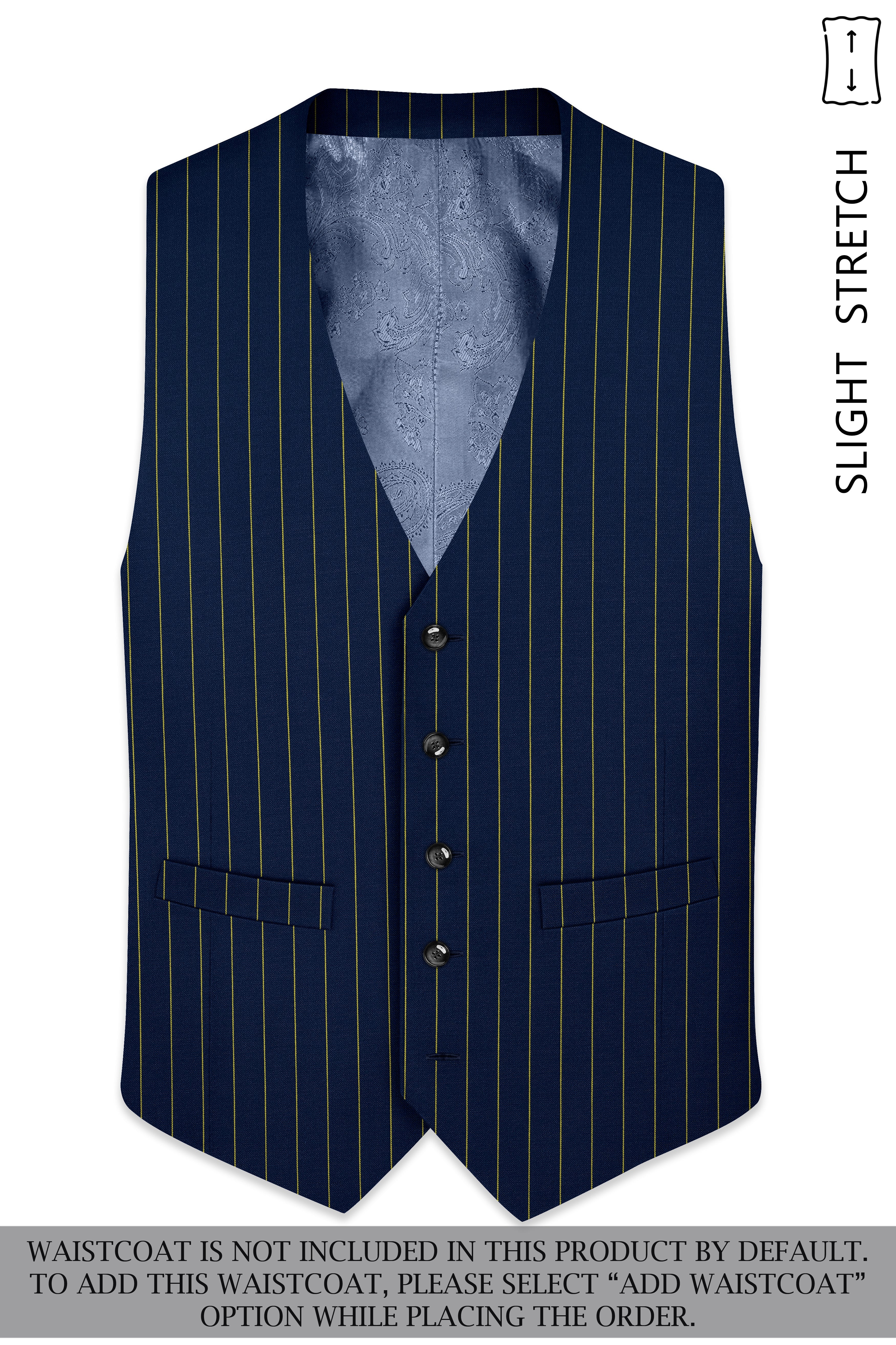Aurum-Midnight Blue And Harvest Yellow Chalk Striped Wool Rich Slight Stretch Double Breasted Suit