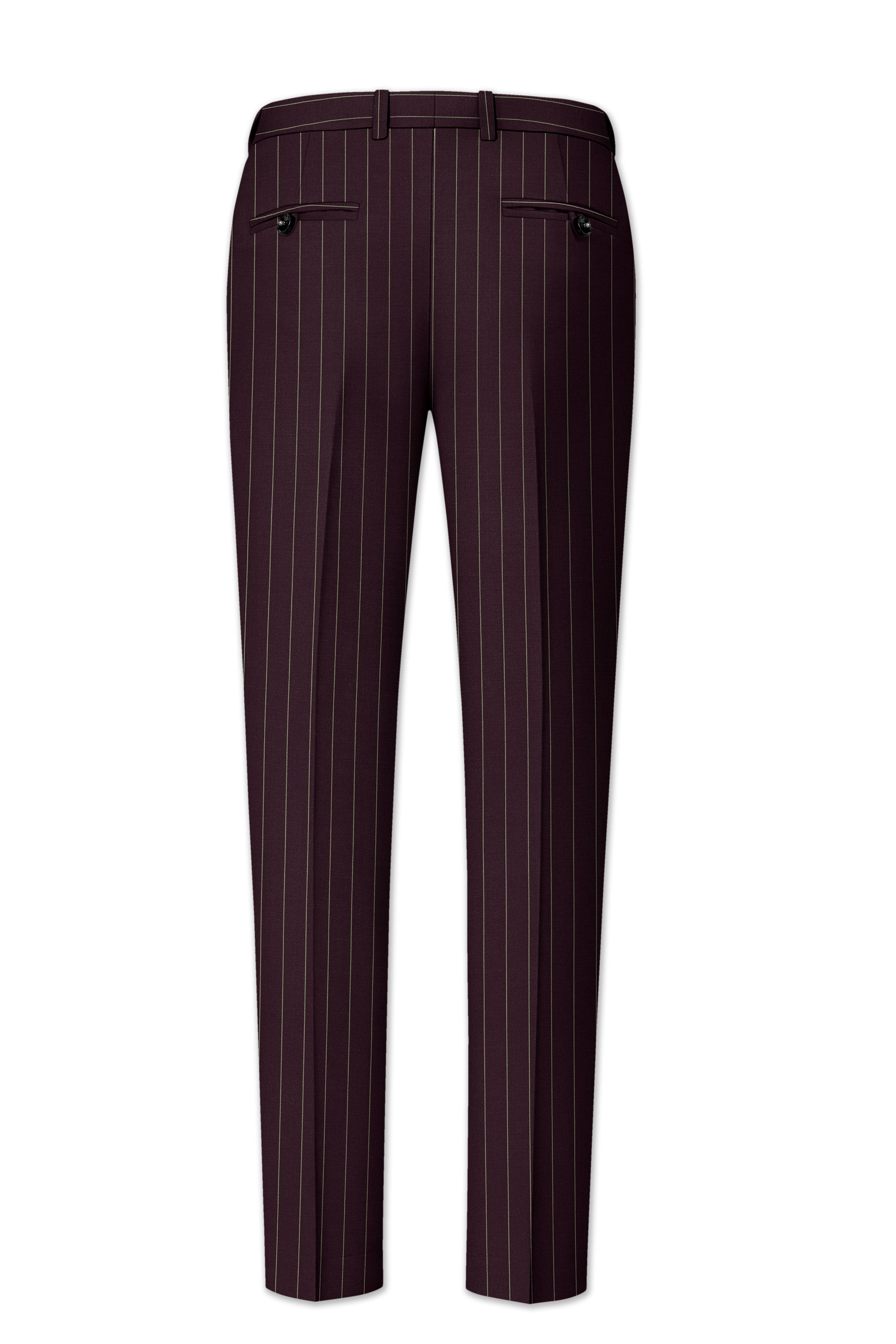 Valiant-Seal Maroon And Bright White Chalk Striped Wool Rich Slight Stretch Double Breasted Suit