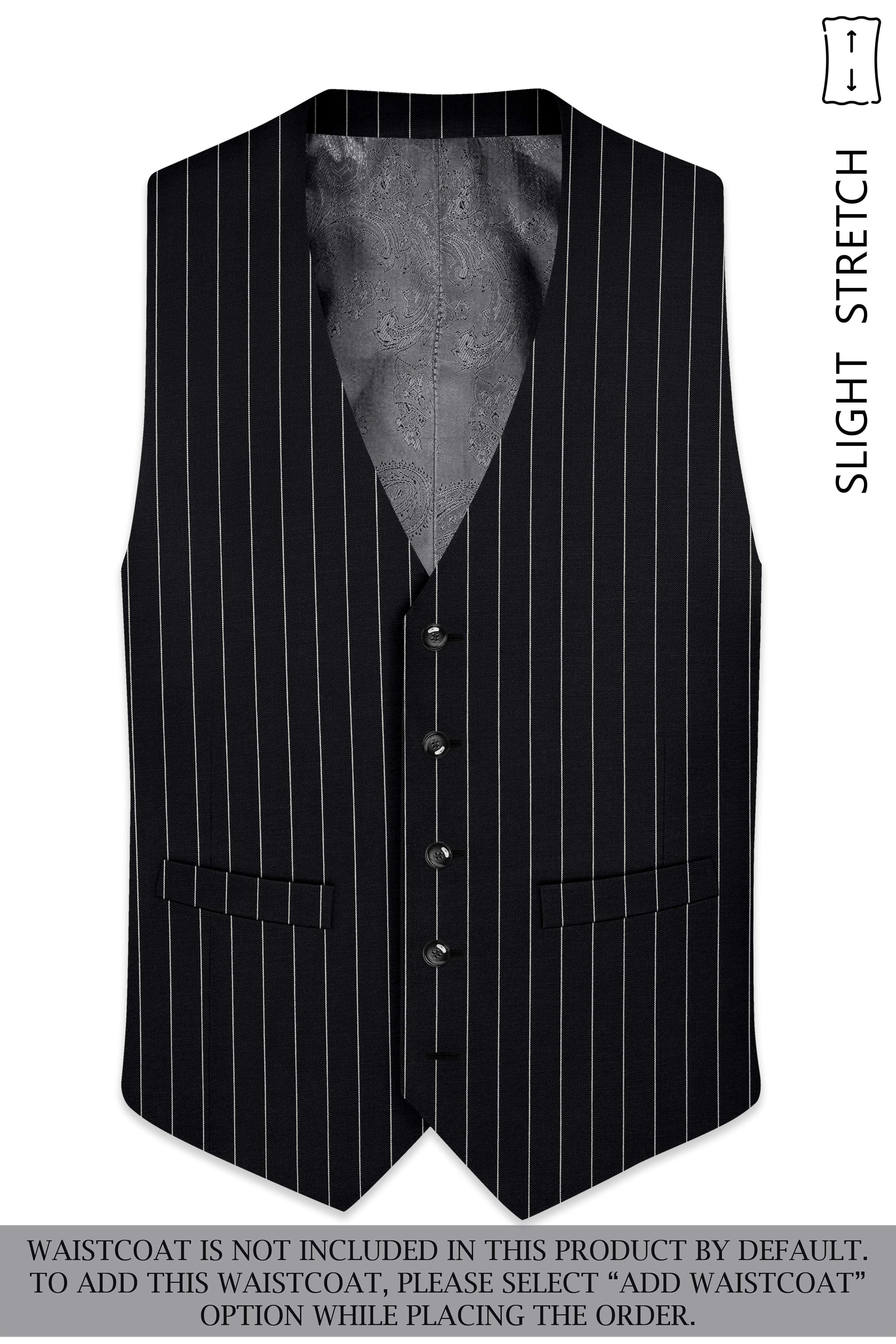 Veritas-Jade Black And Bright White Pin Striped Wool Rich Slight Stretch Double Breasted Suit