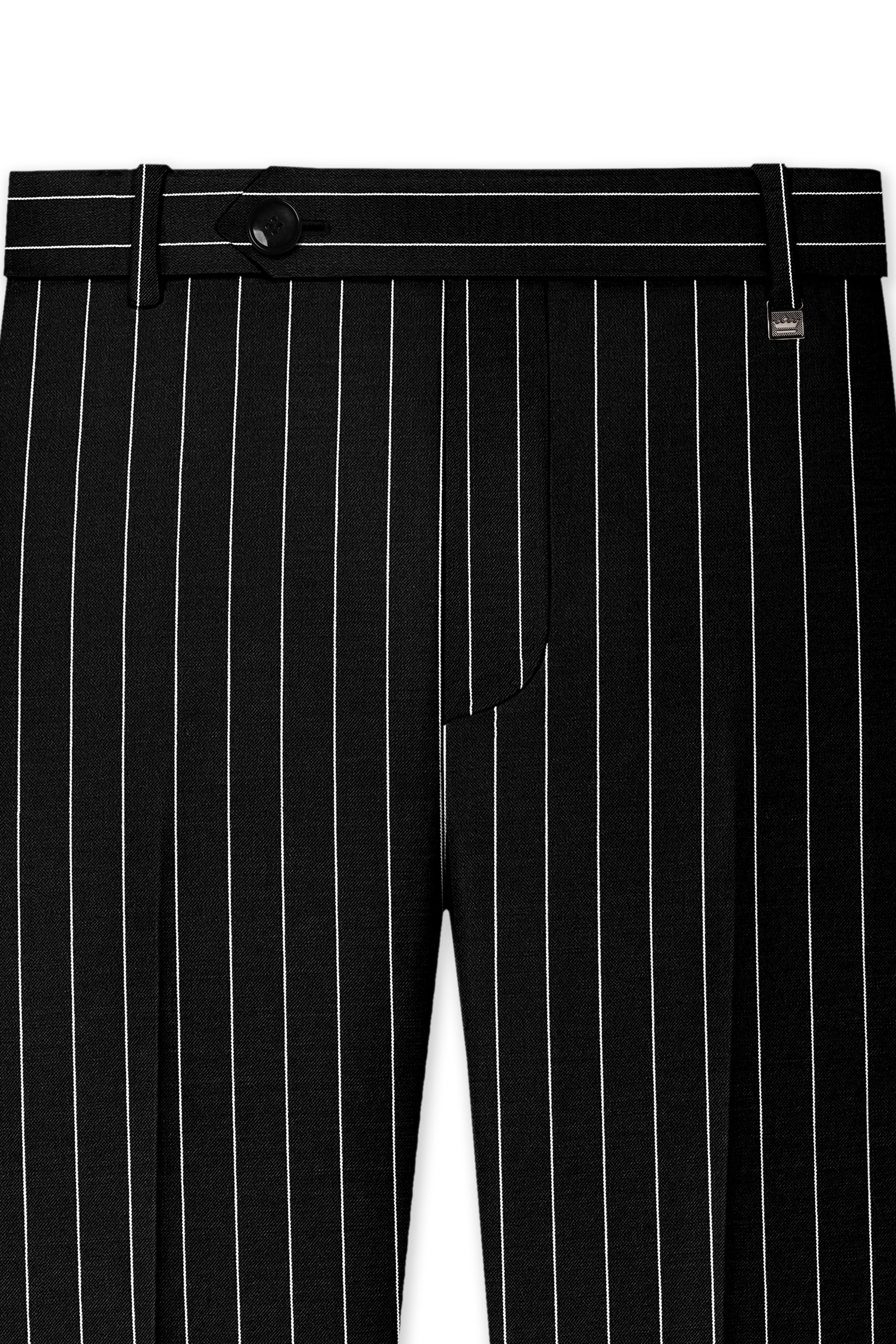 Noirline-Jade Black And Bright White Awning Striped Wool Rich Slight Stretch Double Breasted Suit