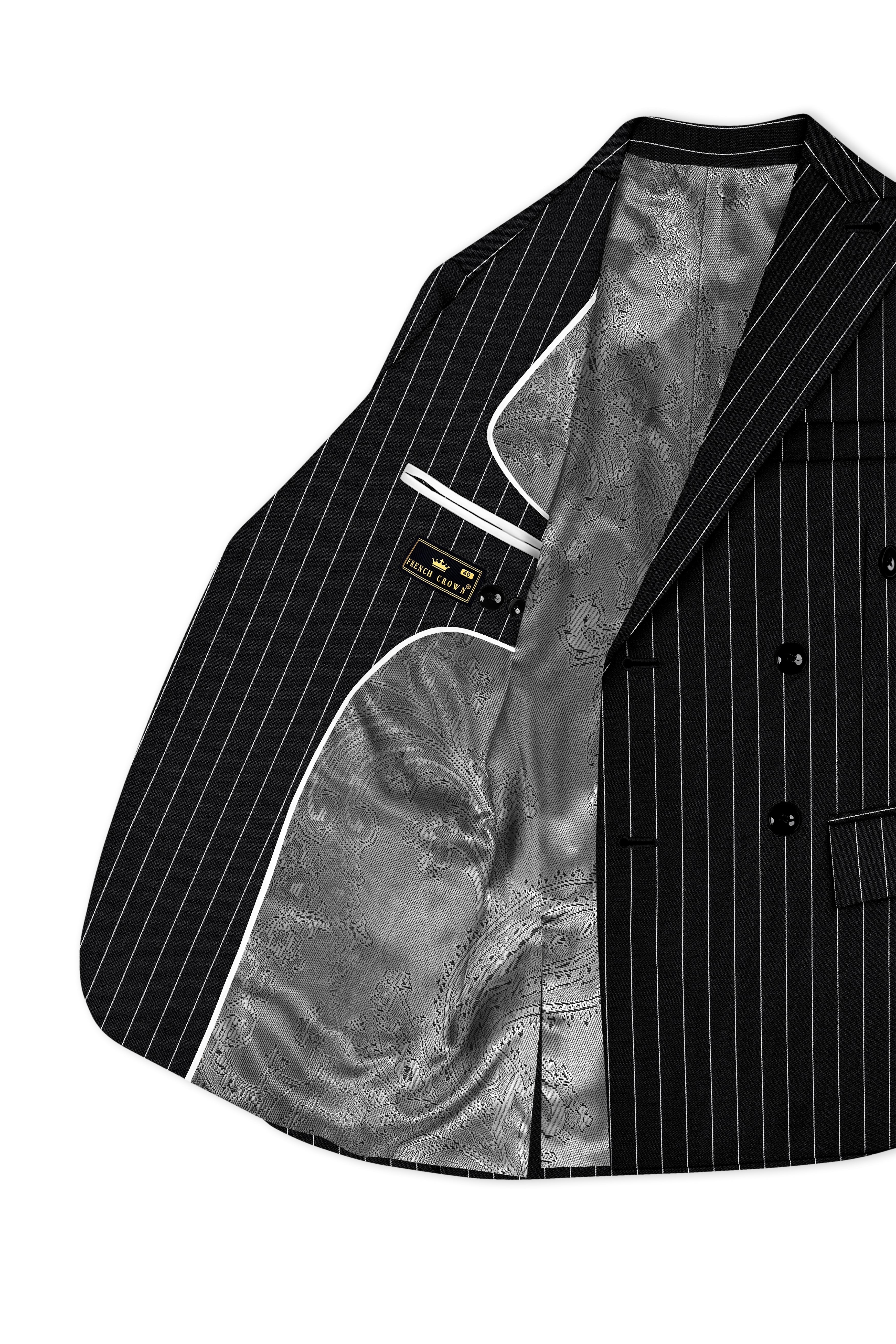 Noirline-Jade Black And Bright White Awning Striped Wool Rich Slight Stretch Double Breasted Suit