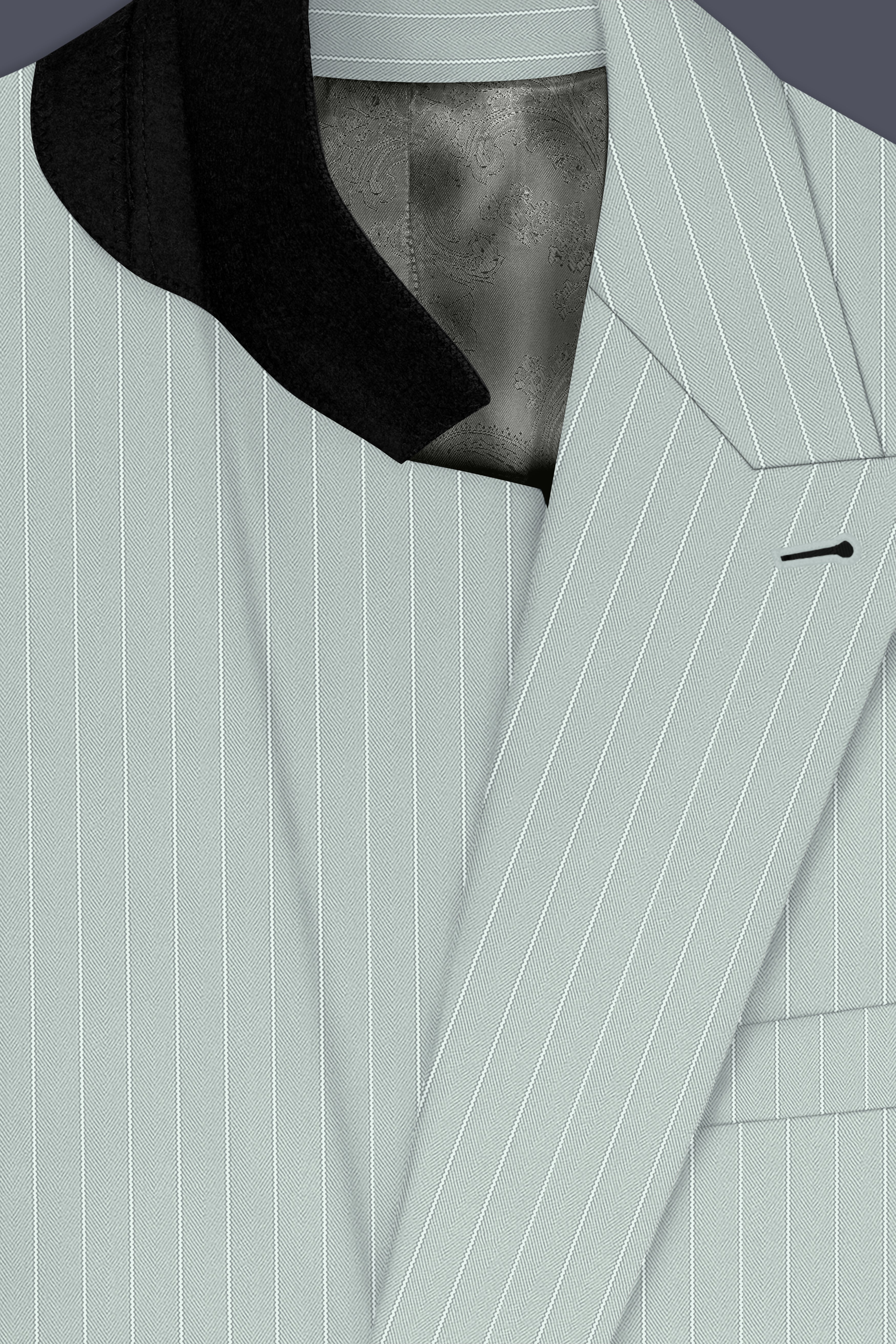 Halcyon-Pale Slate Green Herringbone Striped Wool Rich Slight Stretch Double Breasted Suit