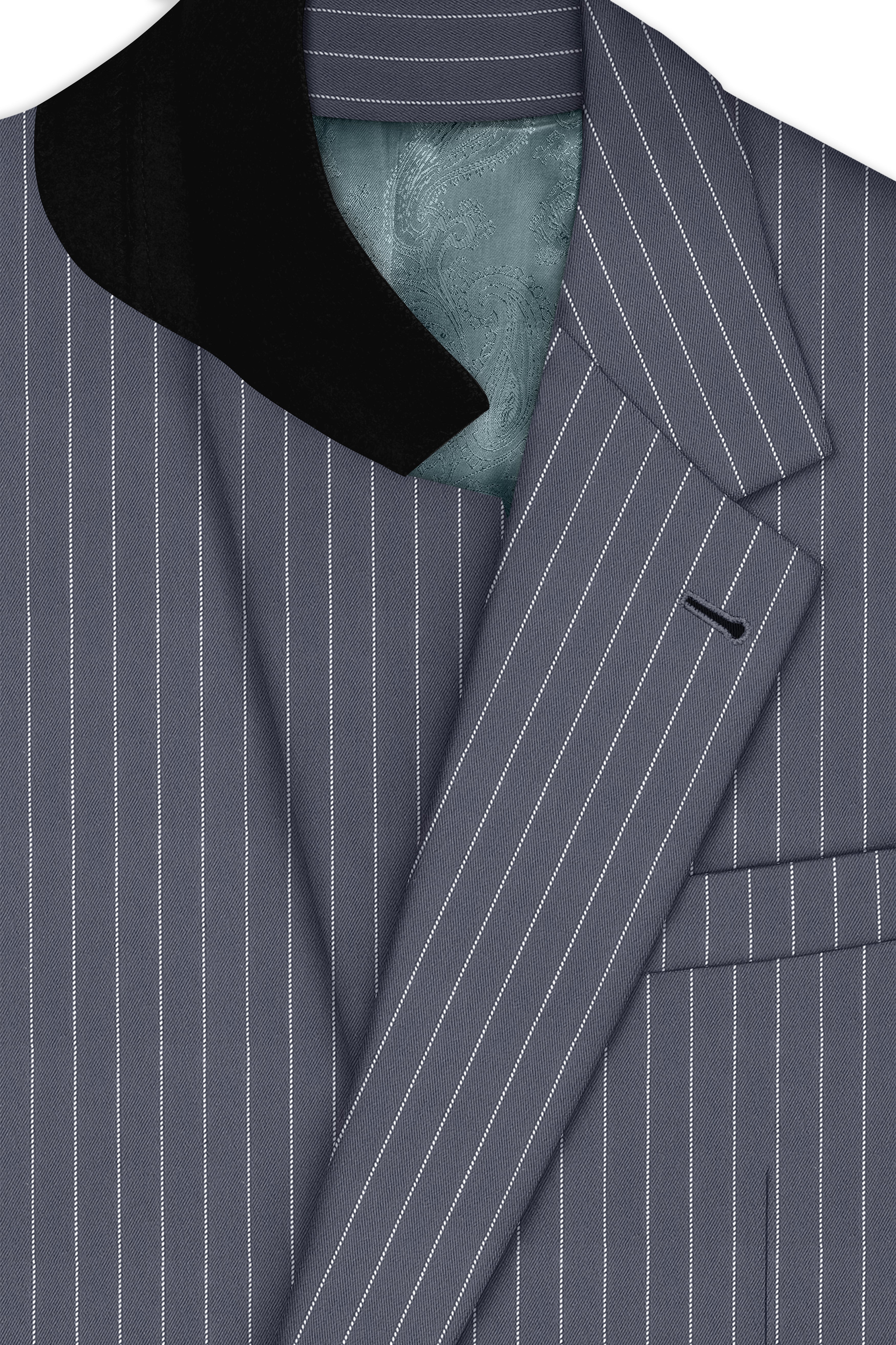 Monarch-Shark Gray And Bright White Chalk Striped Wool Rich Slight Stretch Single Breasted Suit