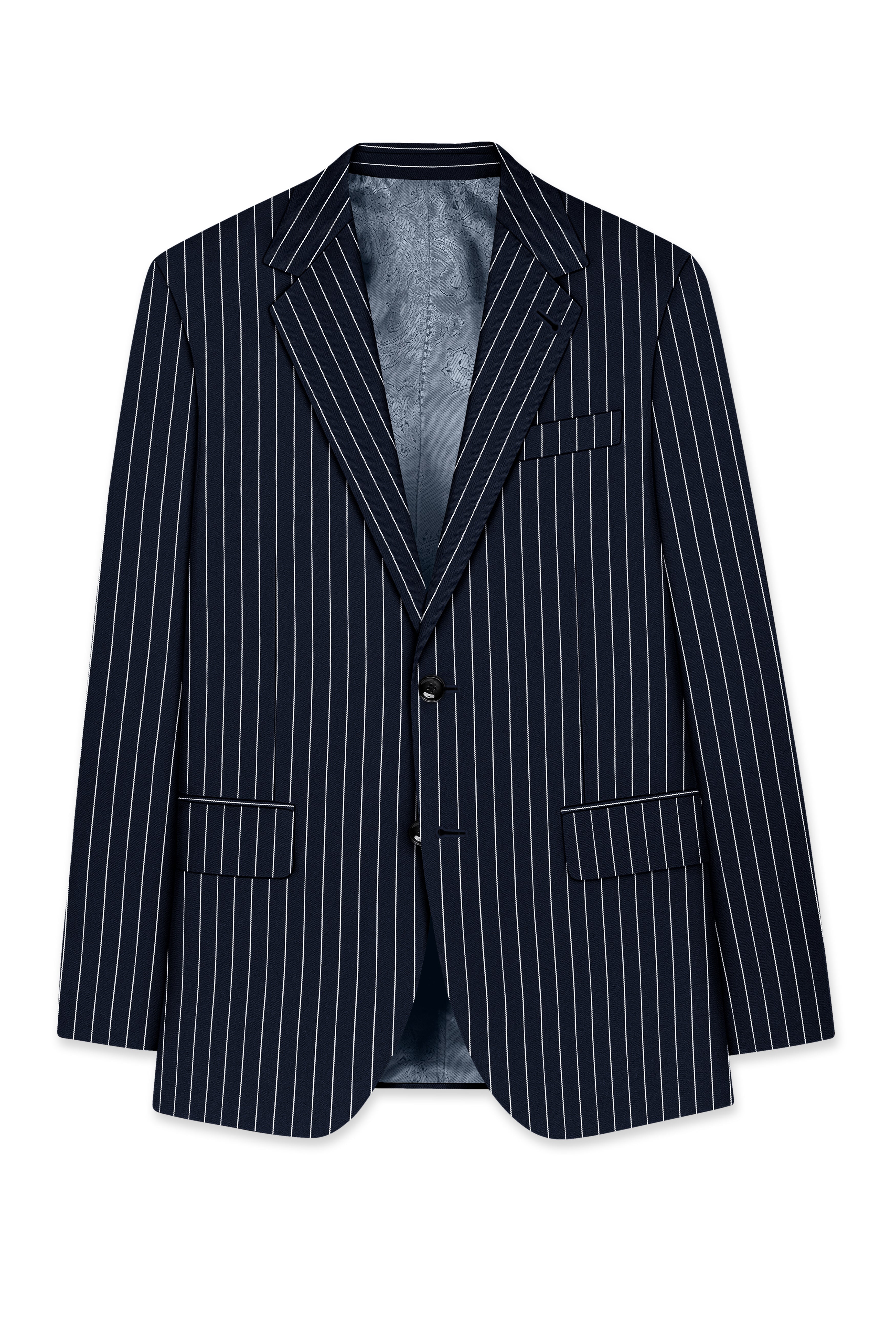 Echelon-Vulcan Blue Herringbone Striped Wool Rich Slight Stretch Single Breasted Suit