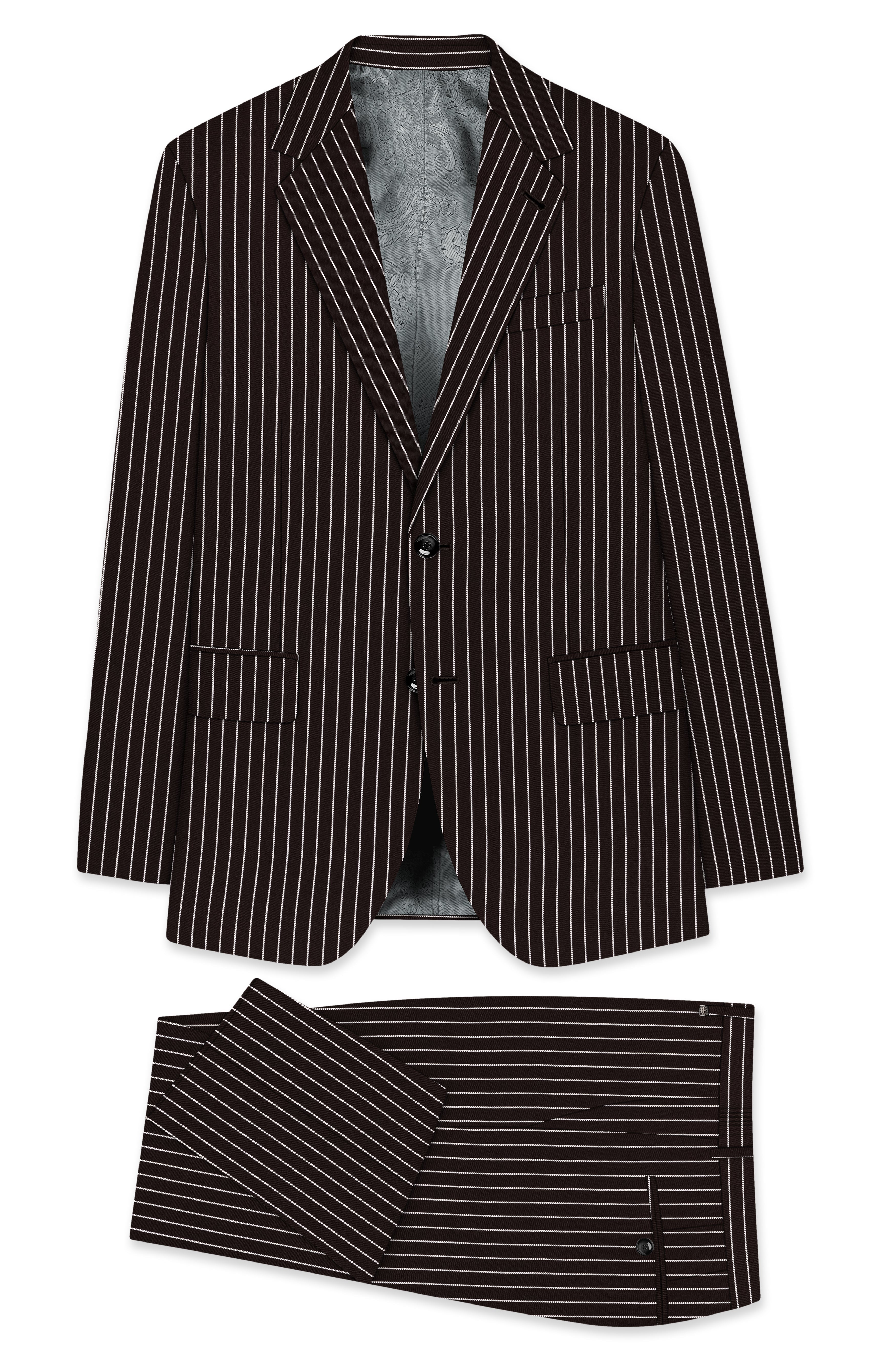 Bastion-Gondola Brown And Bright White Chalk Striped Wool Rich Slight Stretch Single Breasted Suit