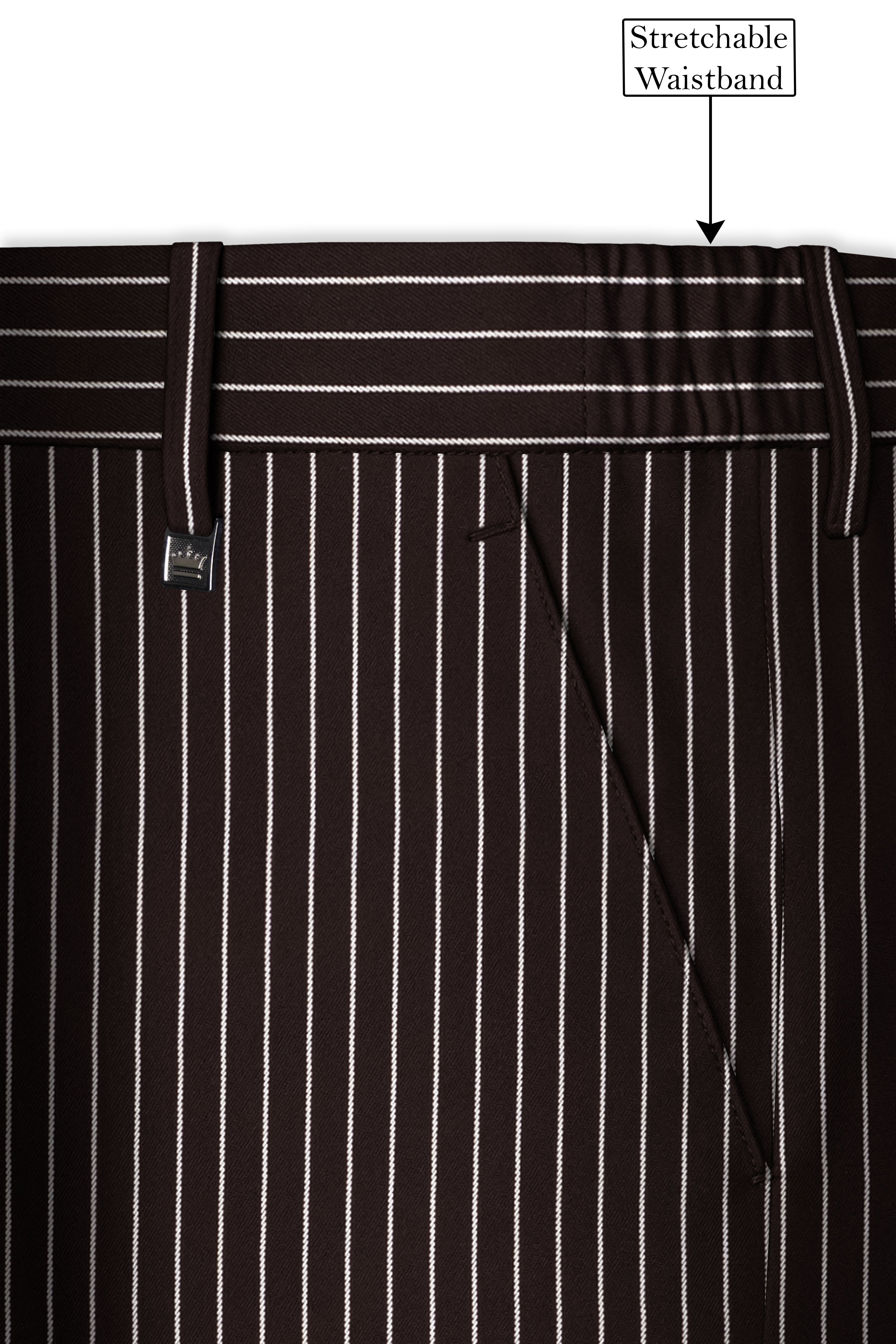 Bastion-Gondola Brown And Bright White Chalk Striped Wool Rich Slight Stretch Single Breasted Suit