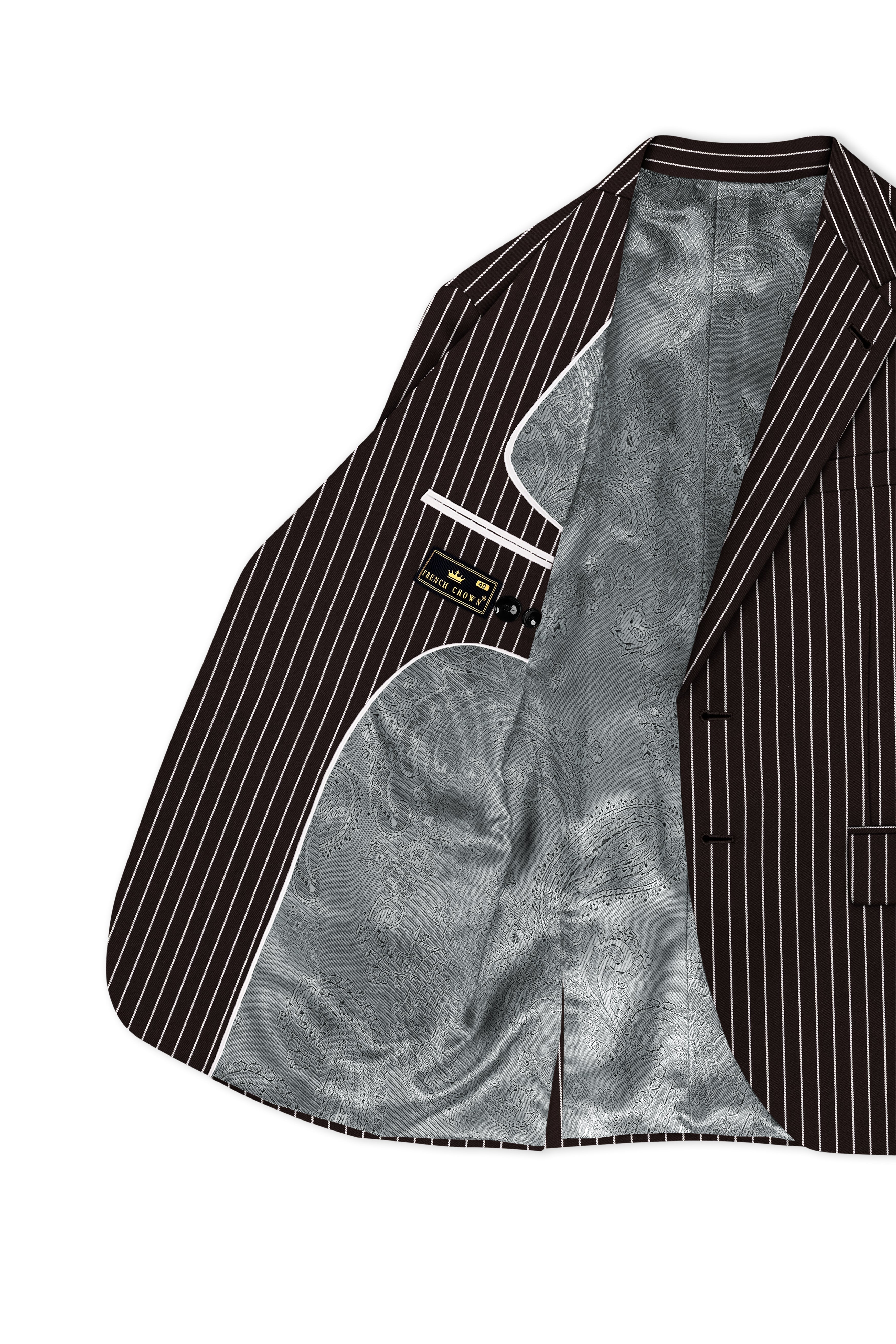 Bastion-Gondola Brown And Bright White Chalk Striped Wool Rich Slight Stretch Single Breasted Suit