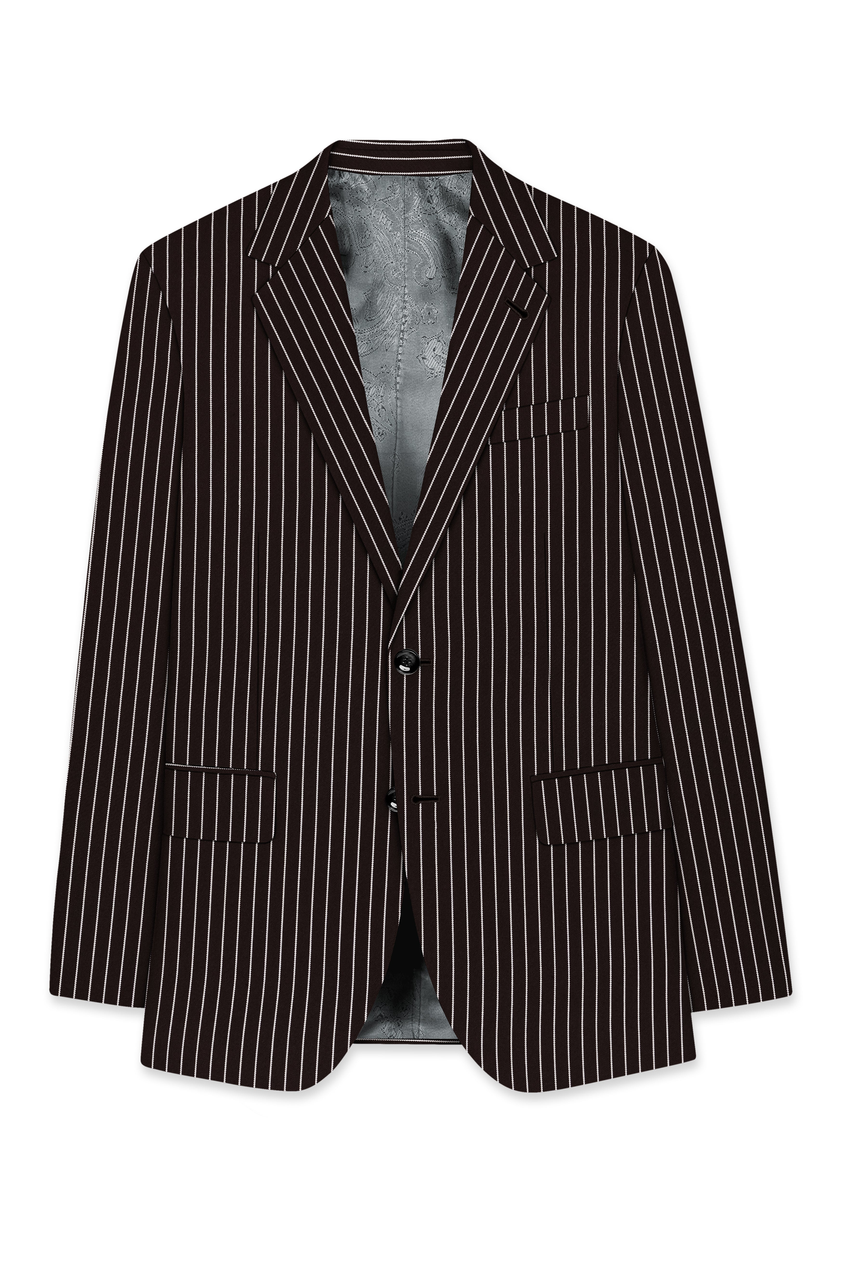 Bastion-Gondola Brown And Bright White Chalk Striped Wool Rich Slight Stretch Single Breasted Suit