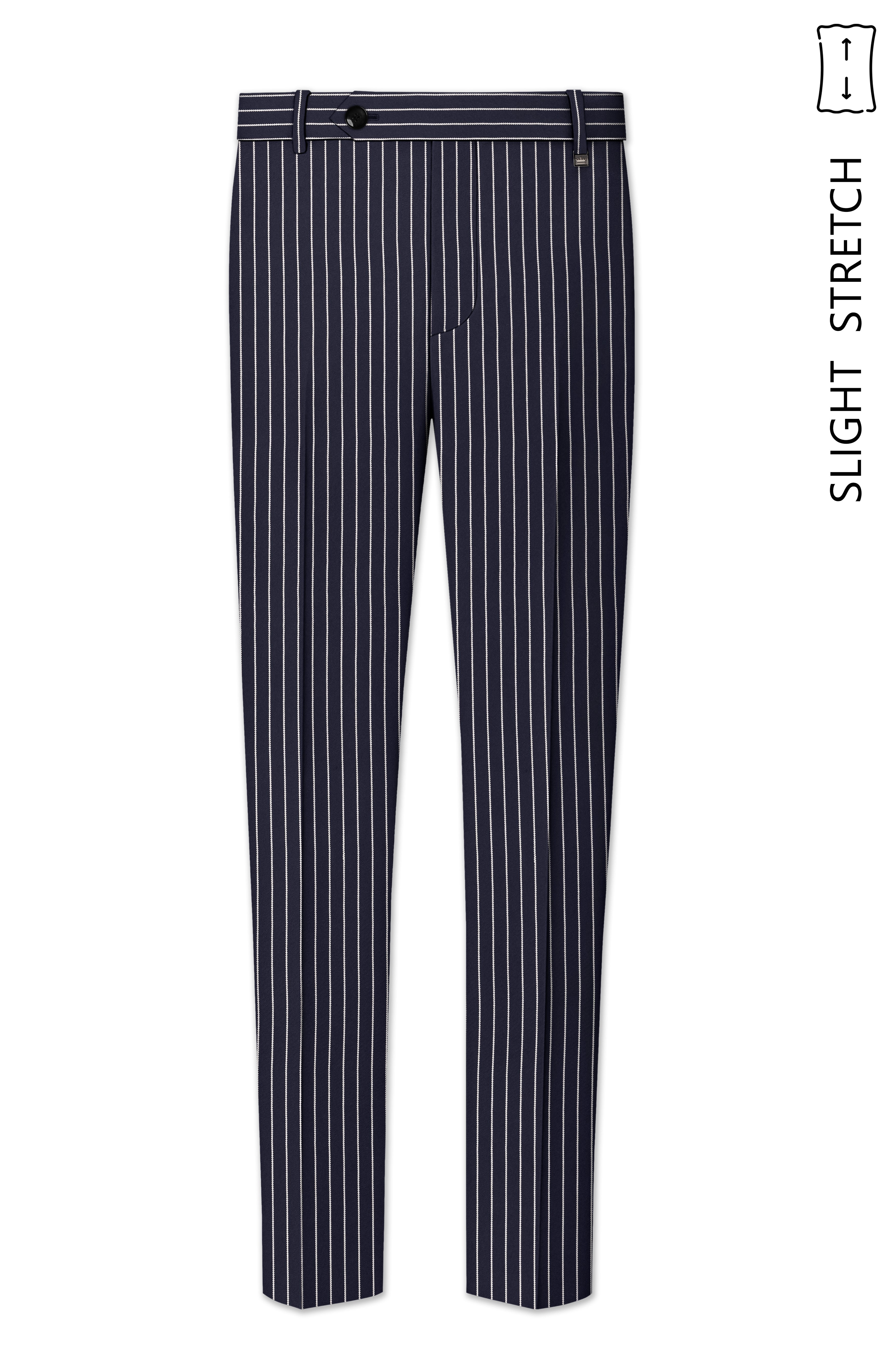 Maris-Baltic Sea Blue And Bright White Chalk Striped Wool Rich Slight Stretch Single Breasted Suit